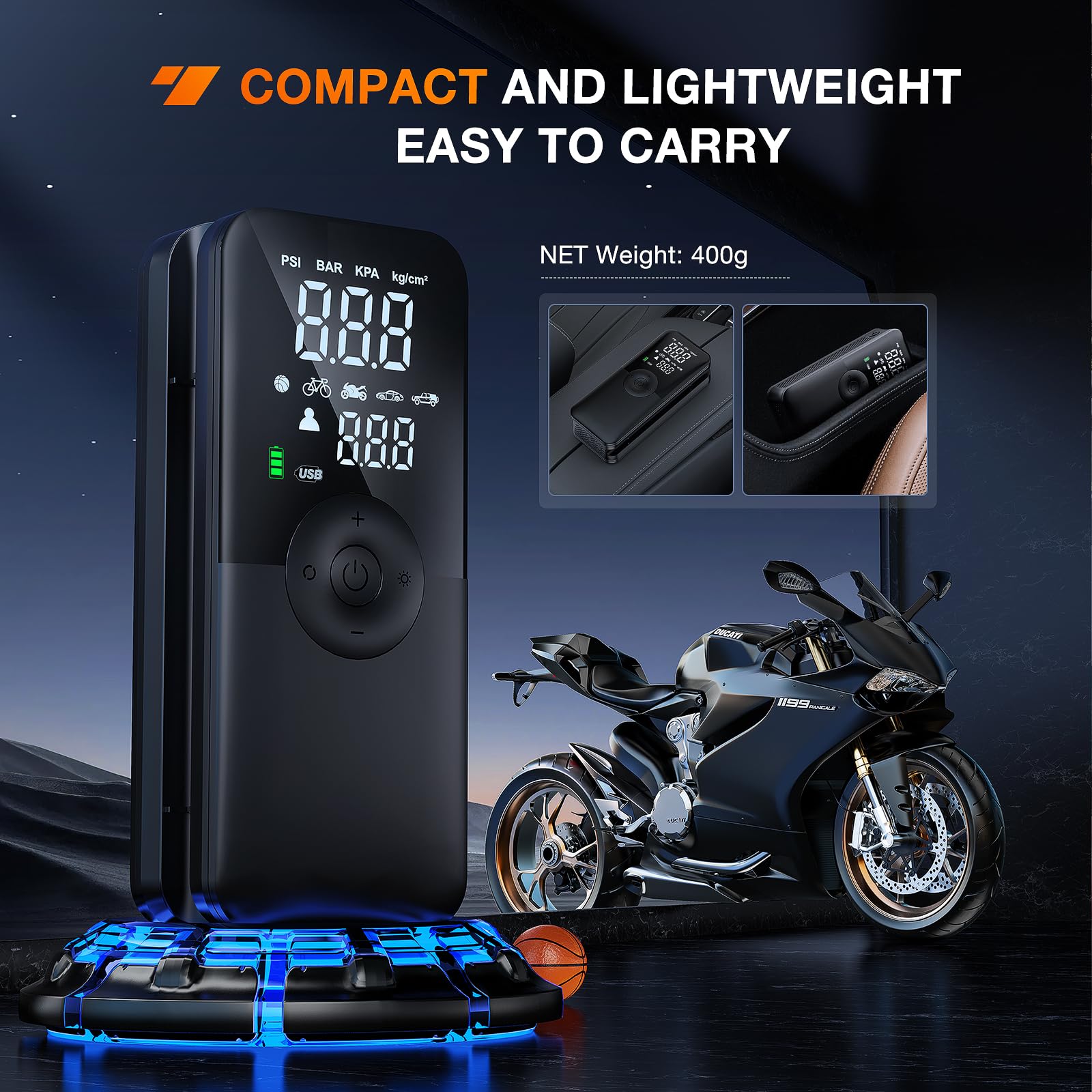 Nilight Tire Inflator Portable Air Compressor Rechargeable Battery Cordless 150Psi Faster Inflation Pump With Pressure Gauge For