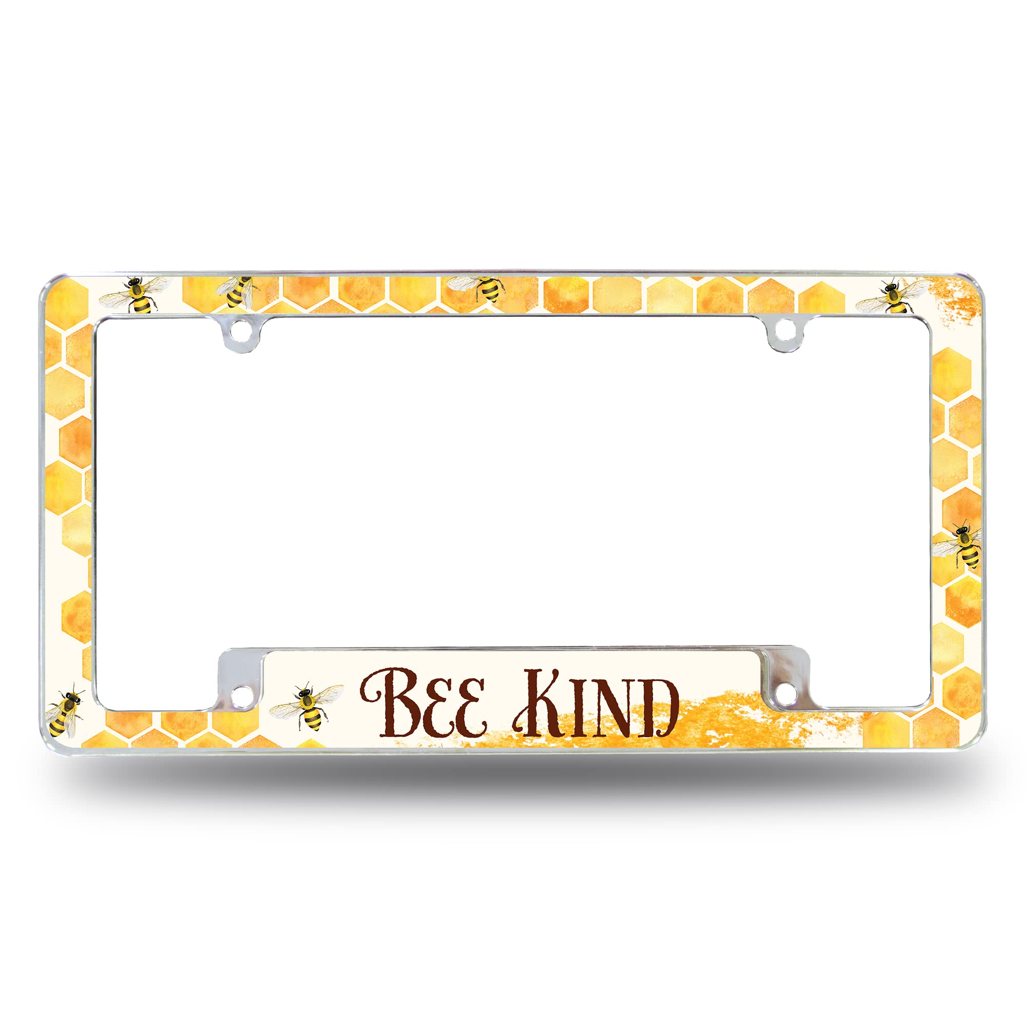 Rico Industries Bee Kind Pattern All Over Automotive License Plate Frame for Car/Truck/SUV (12 x 6)
