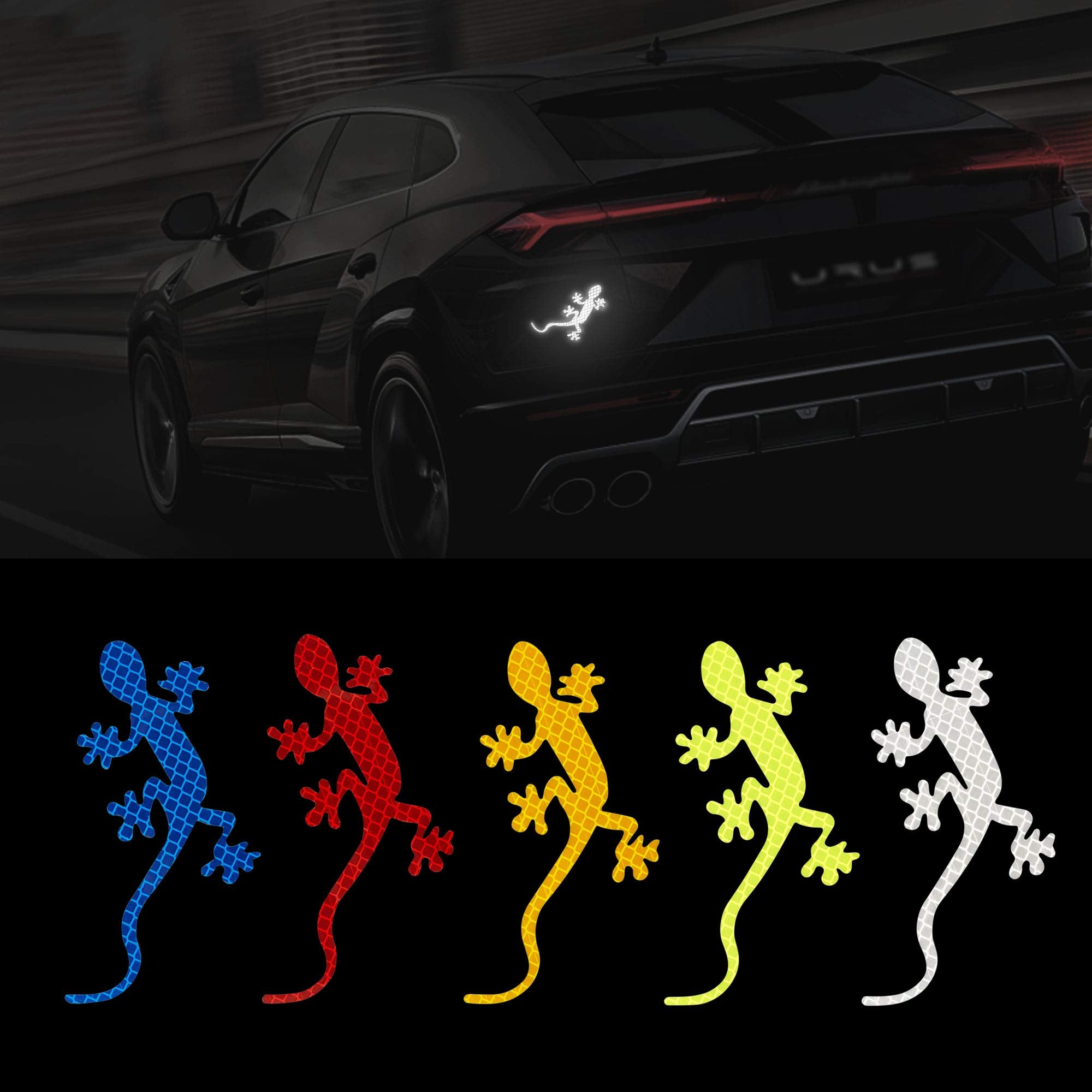 Tomall 5Pcs Gecko Reflective Strips Stickers For Car High-Intensity Night Visibility Reflective Decal Safety Warning Diamond Gra