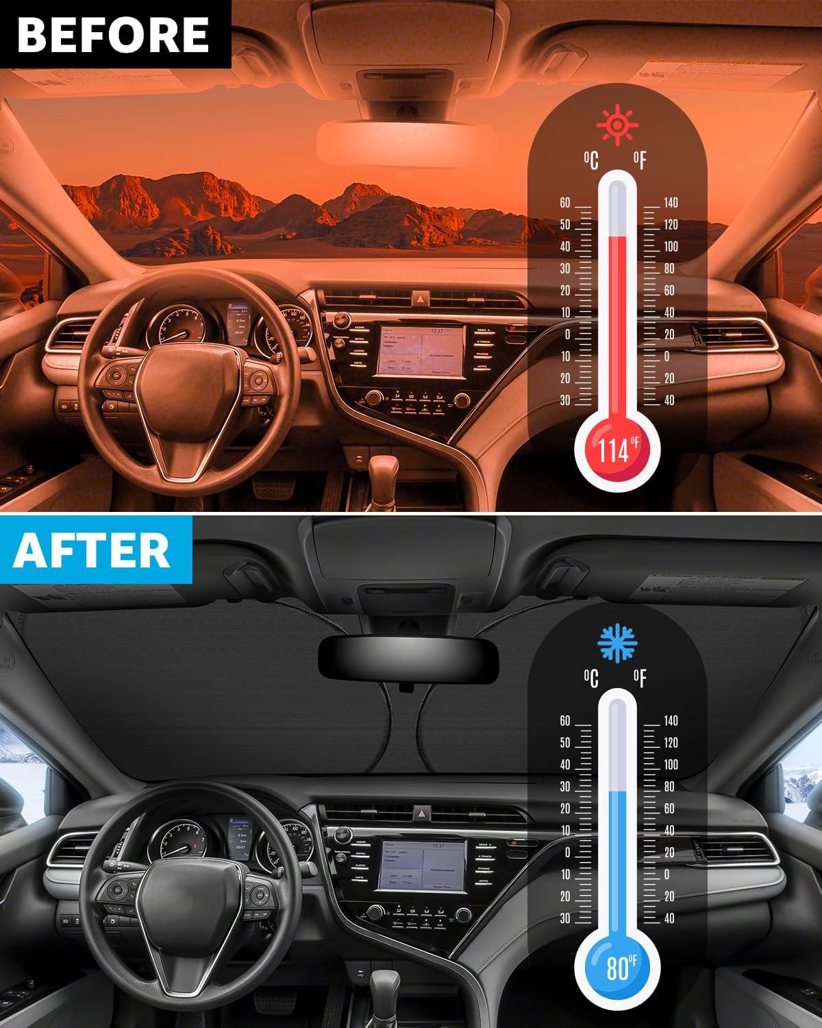 Proadsy 2025 Upgrade Windshield Sunshade Custom For Toyota Camry 2018-2023 2024 2025 Block Sun & Uv Foldable Front Window Car Sh