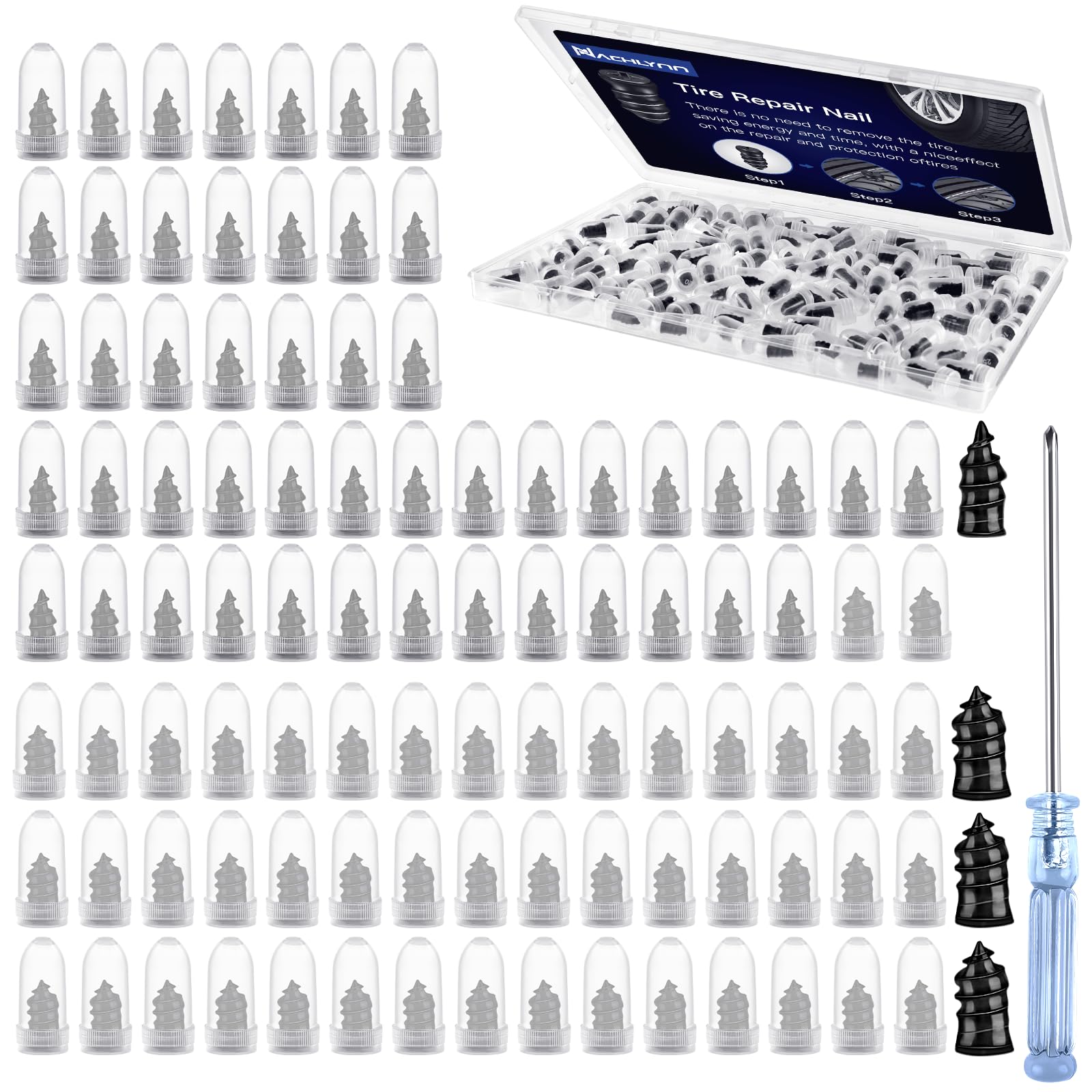 NACHLYNN 100 Pcs Tire Repair Nails Rubber Screw Tool Self-Service Tire Repair Nail Self-Tapping Screw for Car Motorcycle Truck