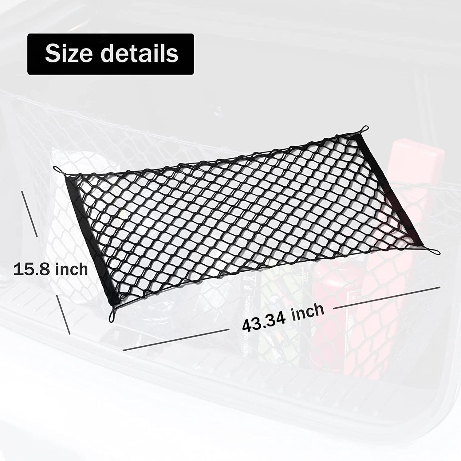 Amiss Heavy Duty Cargo Net Stretchable. Adjustable Elastic Trunk Storage Net With Hook For Suvs, Cars And Trucks, Car Interior A