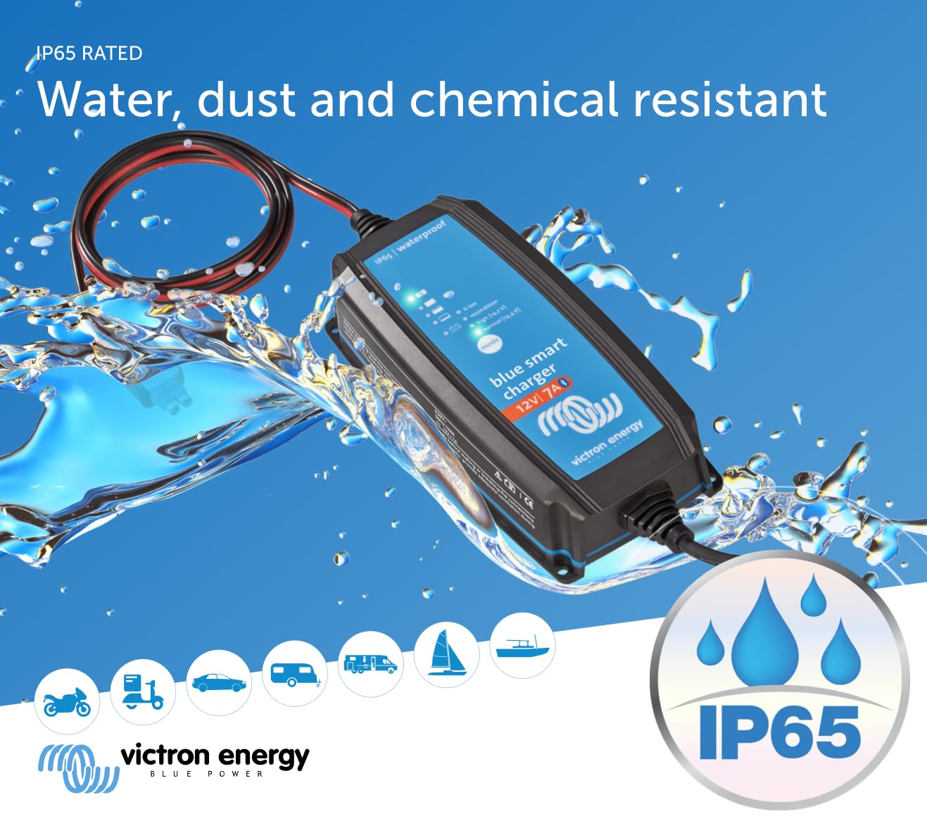 Victron Energy Blue Smart IP65 Smart Car Battery Charger 12V 7A, Float & Trickle Charger and Desulfator for Motorcycle, ATV, RV,