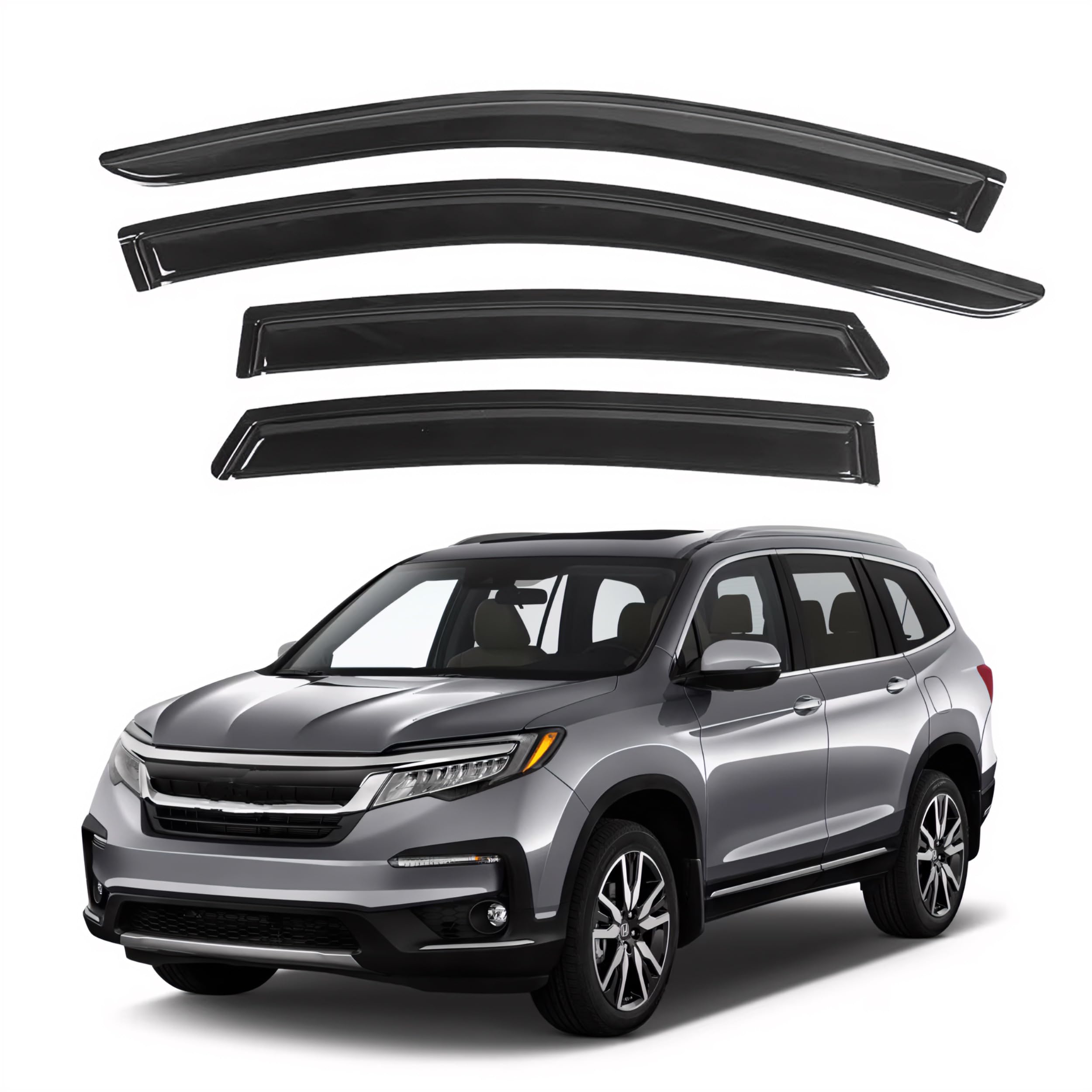 Ig Window Visor For Honda Pilot 2016-2022 (Excludes Touring Models), Rain Guard Tape-On Extra Durable Wind Side Vent Window Defl