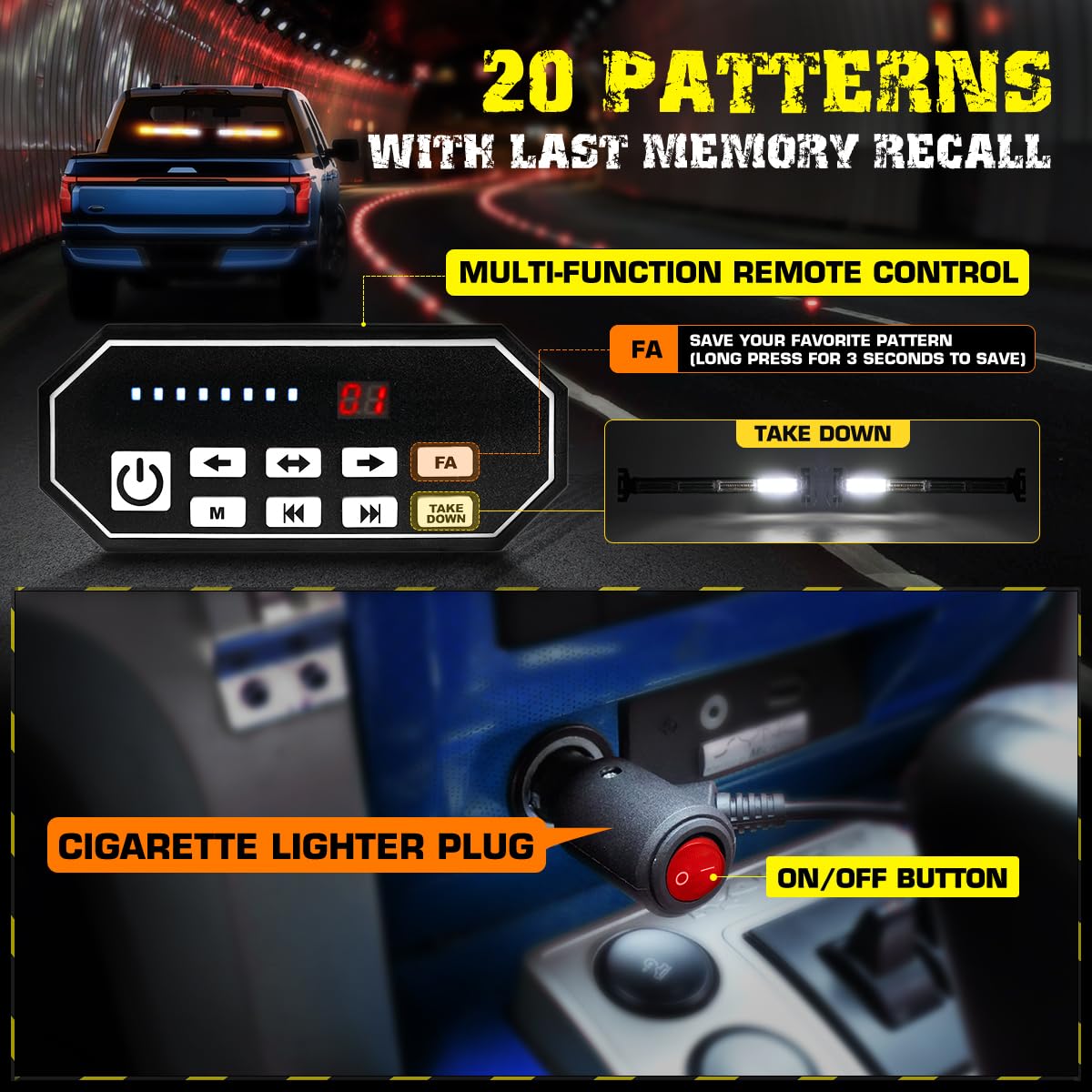 Lrter 2X17.7 Traffic Advisor Light Bar W/Digital Display Controller Windshield Led Emergency Strobe Visor Safety Warning Hazard