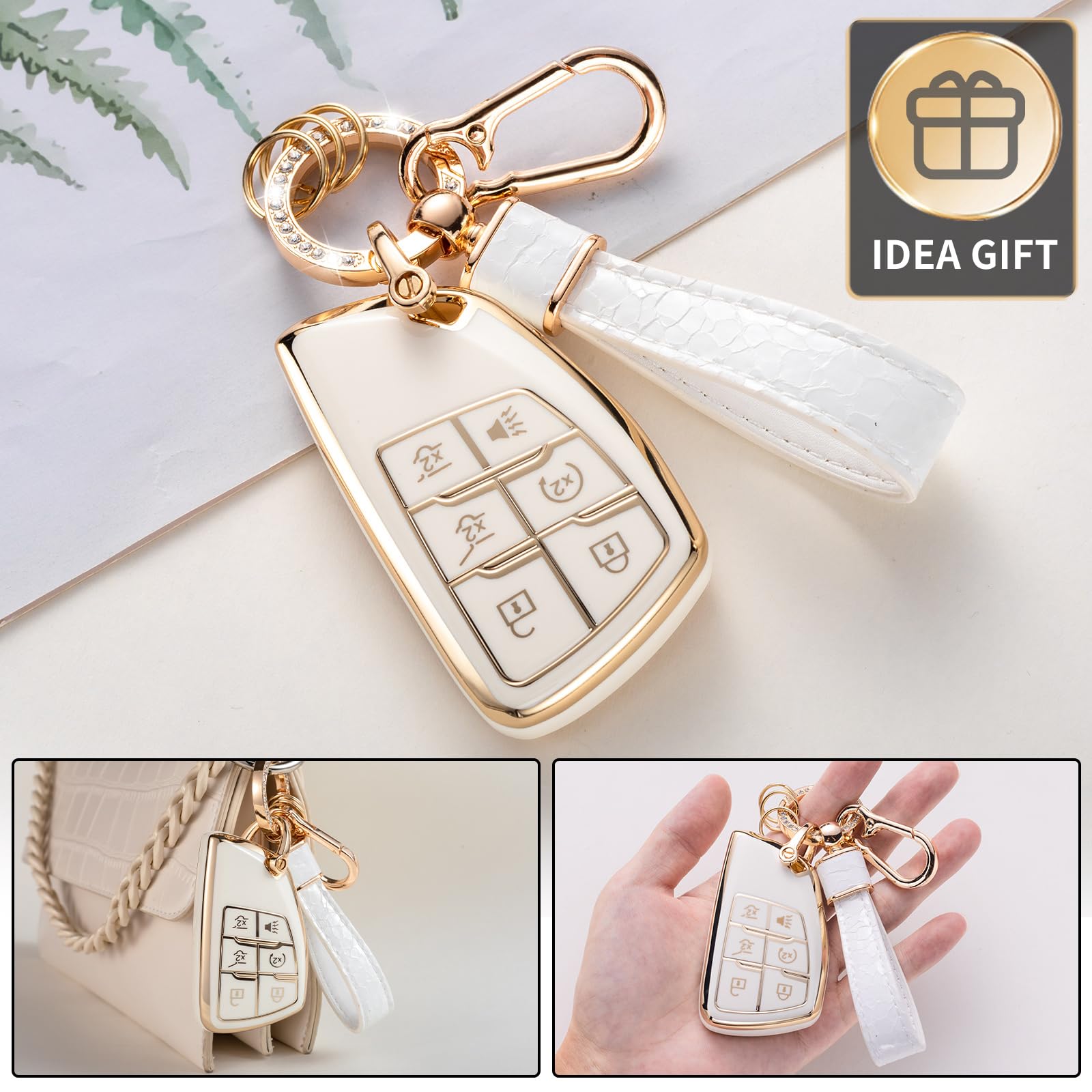 Cacarlike For Buick Key Fob Cover With Buick Keychain, Car Key Fob Case Compatible With Buick 2021 2022 Chevrolet Suburban Tahoe