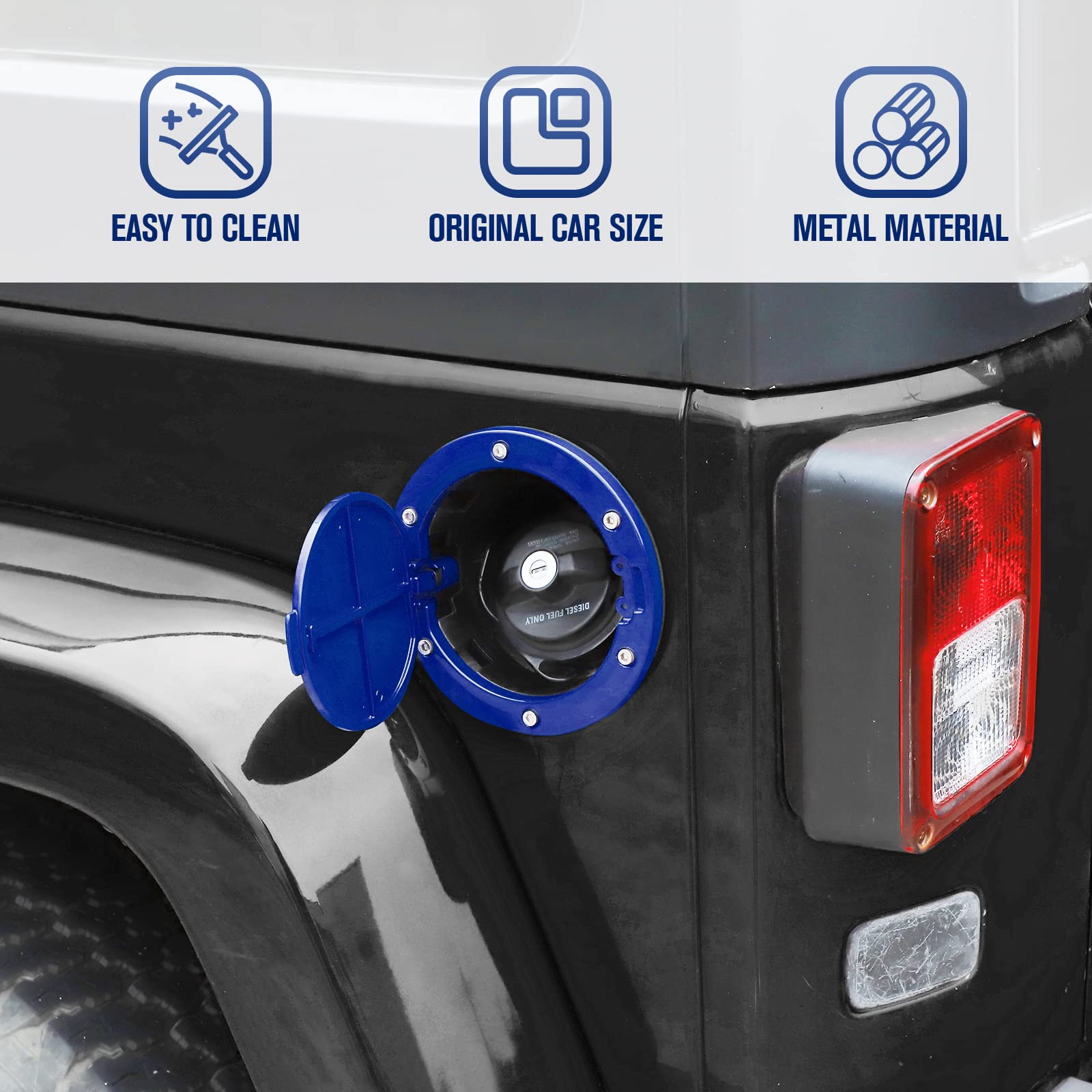 Jecar Jk Fuel Filler Cover Gas Cap Aluminum Alloy Gas Tank Door Exterior Accessories For Jeep Wrangler 2007-2018 Jk Jku, Blue