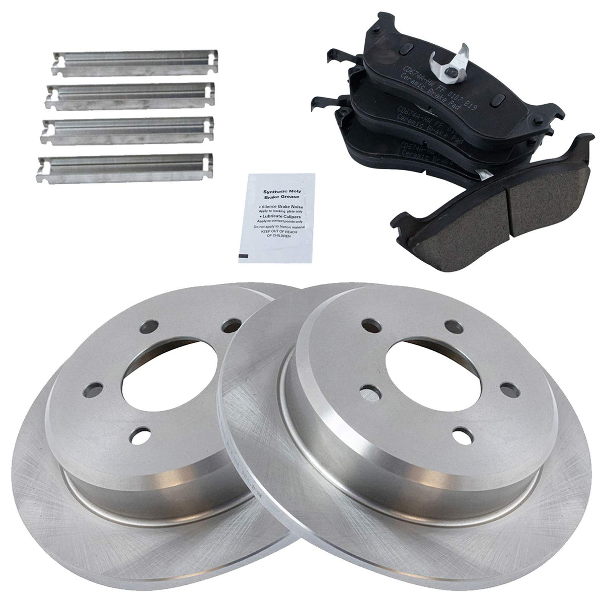 TRQ Rear Brake Pad & Rotor Kit Brake Pads Brake Rotor Ceramic Compatible with 1996-2002 Ford Crown Victoria Lincoln Town Car Mer