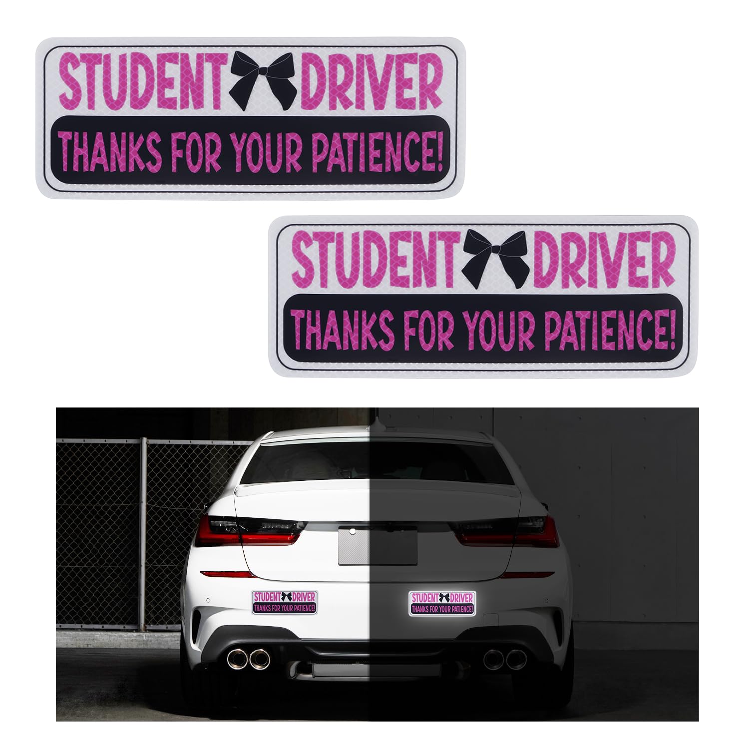 2PCS Student Driver Magnet for Car,Reflective New Driver Sticker Cars Decorations for Safety Warning,Essential Please Be Patient
