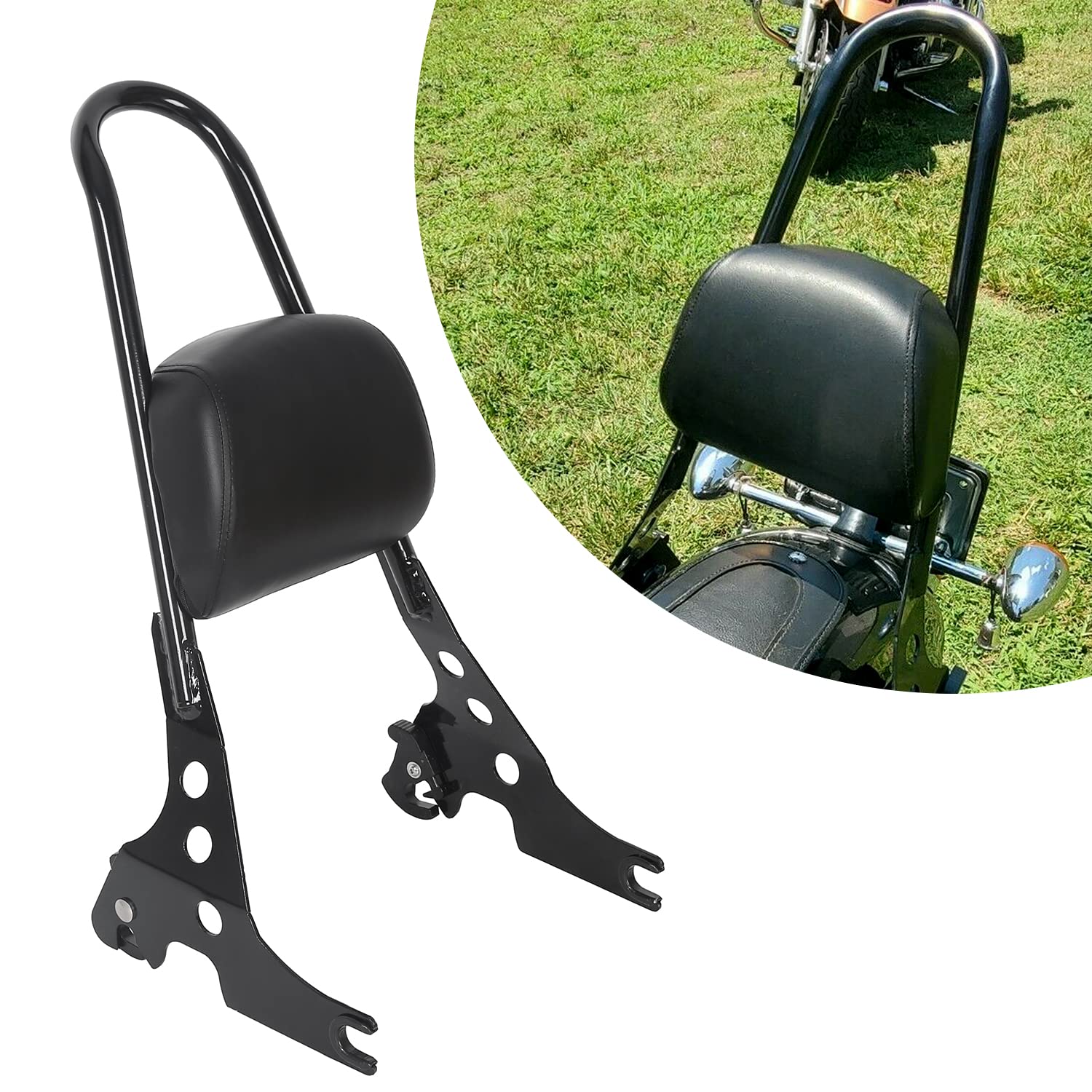 ECOTRIC Detachable Sissy Bar with Backrest Compatible with 2004-Up Harley Sportster XL883C 883R XL1200R 1200C 1200S XLH883 XLH12