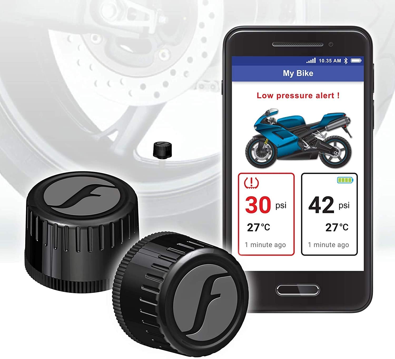 Fobo Bike 2 Tire Pressure Monitoring System (Black) - External Monitor, Bike Tire, Temperature Sensor, Wireless, For Smart Bike,