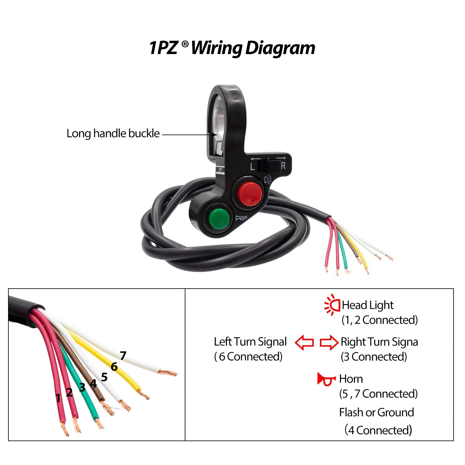 1PZ MS1-S01 7/8'' Multi-Function Horn Turn Signal On/Off Light Switch + Flasher Relay + Horn Replacement for Honda Yamaha Suzuki
