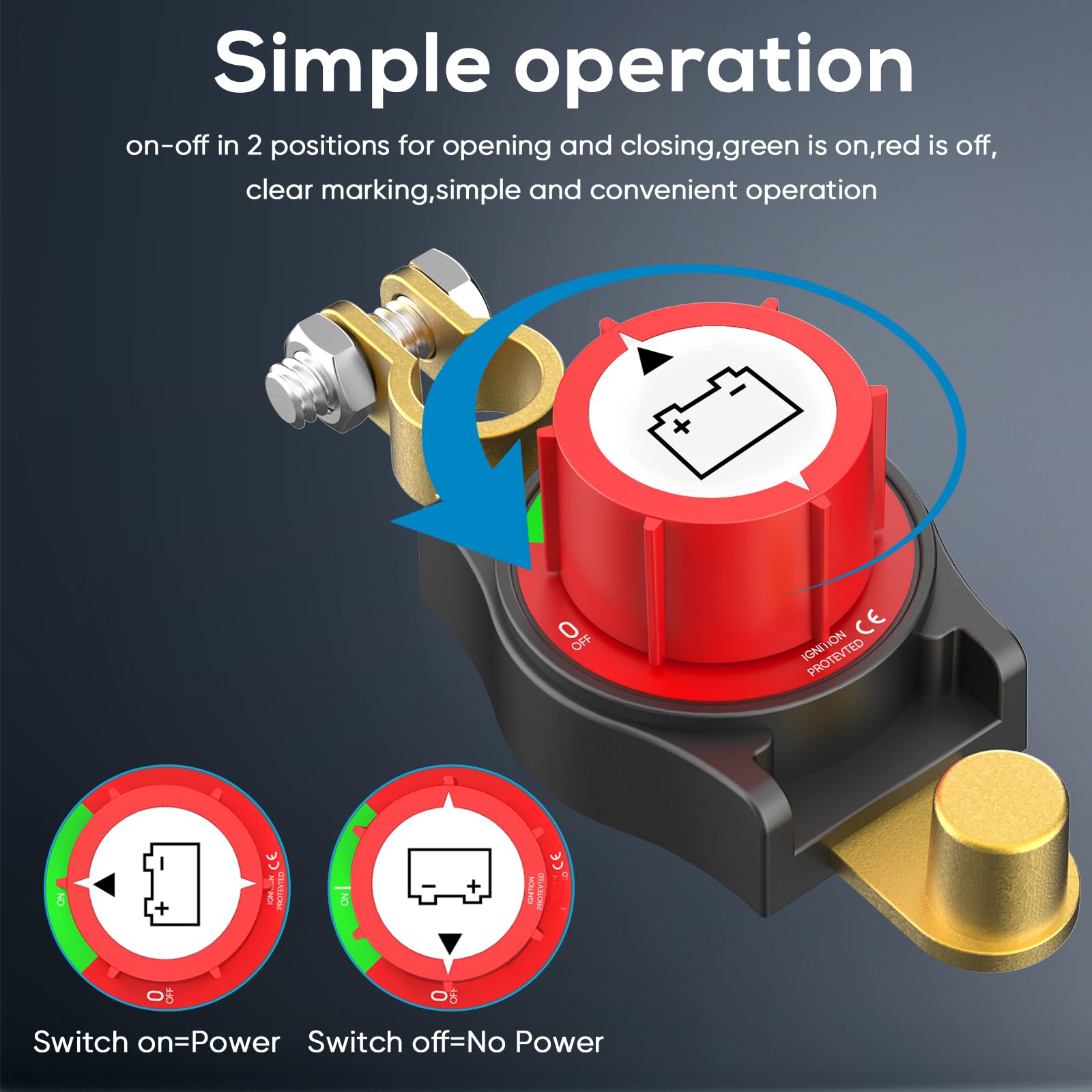 Top Post Battery Disconnect Switch 12v,Battery Kill Switch Negative On/Off 12-48V Top Post Battery Switch Heavy-Duty Battery Dis