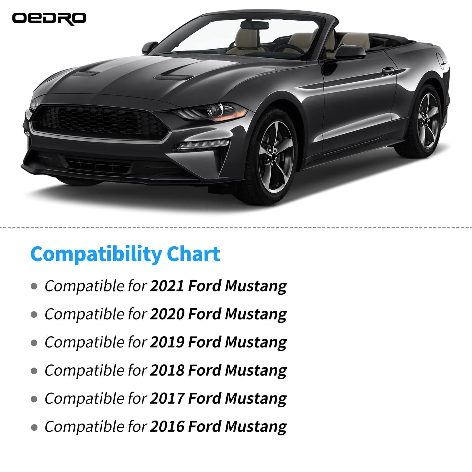Oedro Floor Mats Fit For 2015-2021 Ford Mustang, Unique Black Tpe All-Weather Guard Includes 1St And 2Nd Row: Front, Rear, Full