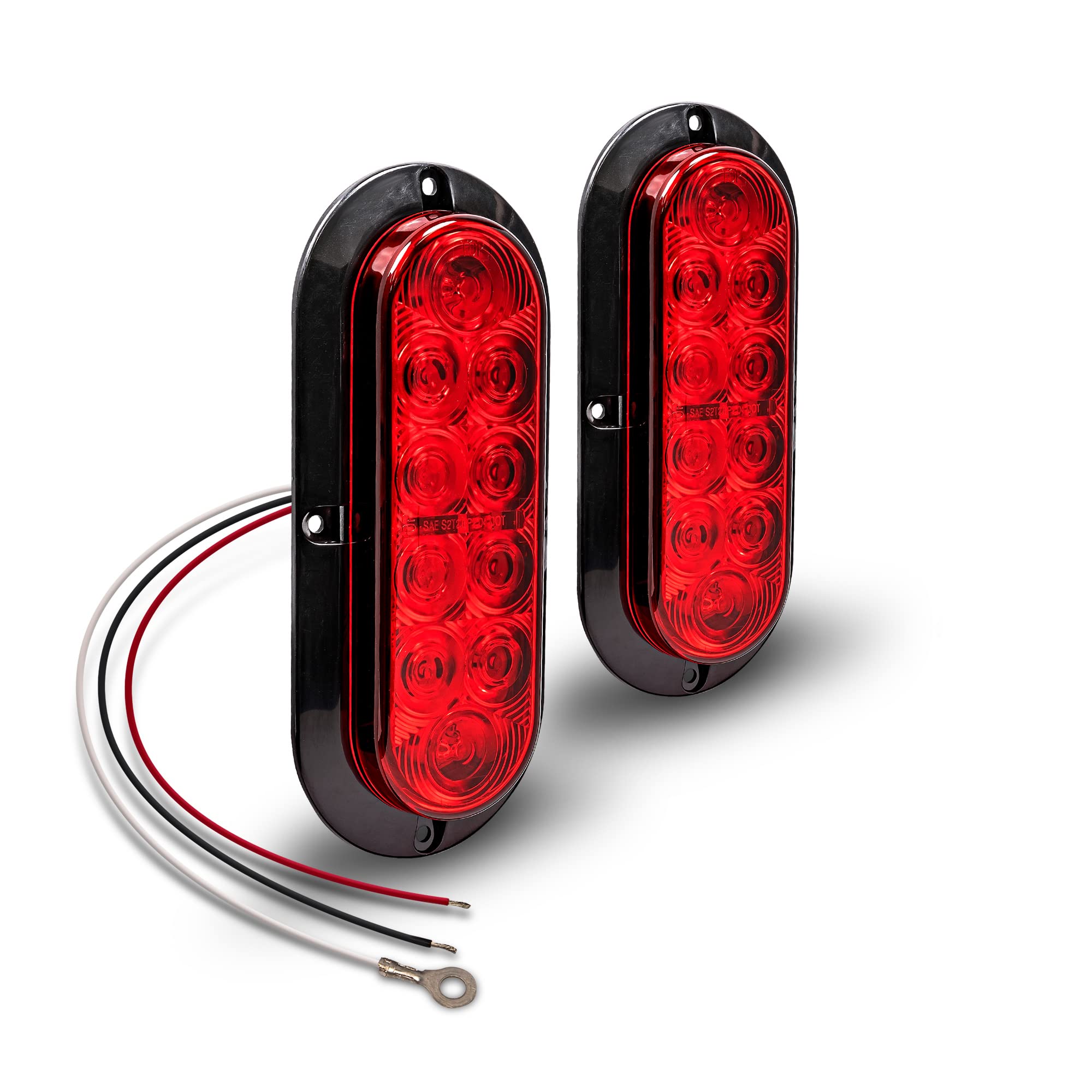 TRUE MODS 2pc 6 inch Red Oval LED Trailer Tail Light Kit [DOT FMVSS 108] [SAE S2T2I6] [Surface-Mount] [IP67 Waterproof] [Stop Tu