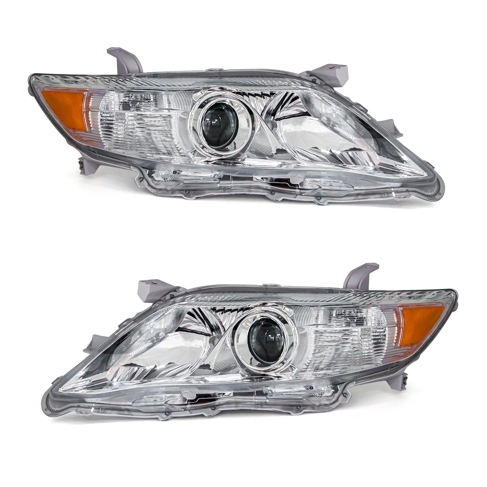 ADCARLIGHTS Compatible with 2010 2011 Toyota Camry Headlights Chrome Housing Amber Reflector Clear Lens Driver and Passenger Sid