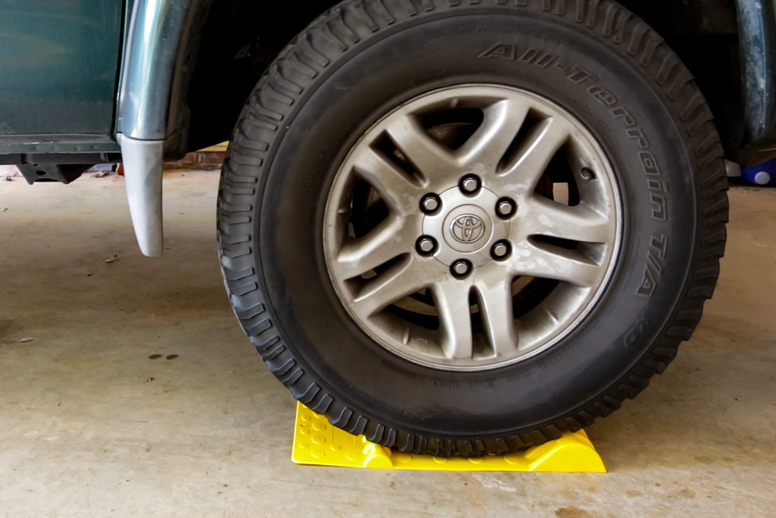 Camco AccuPark Parking Mat | Features 2 Raised Bumps for Parking Accuracy | Easy Installation with Heavy Duty Adhesive Tape | Yellow (42891)