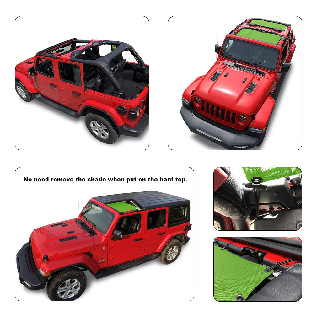 Shadeidea Sun Shade For Jeep Wrangler Jl Unlimited (2018-2023) 4 Door Front And Rear 2 Piece-Green Mesh Screen Sunshade Jlu Top