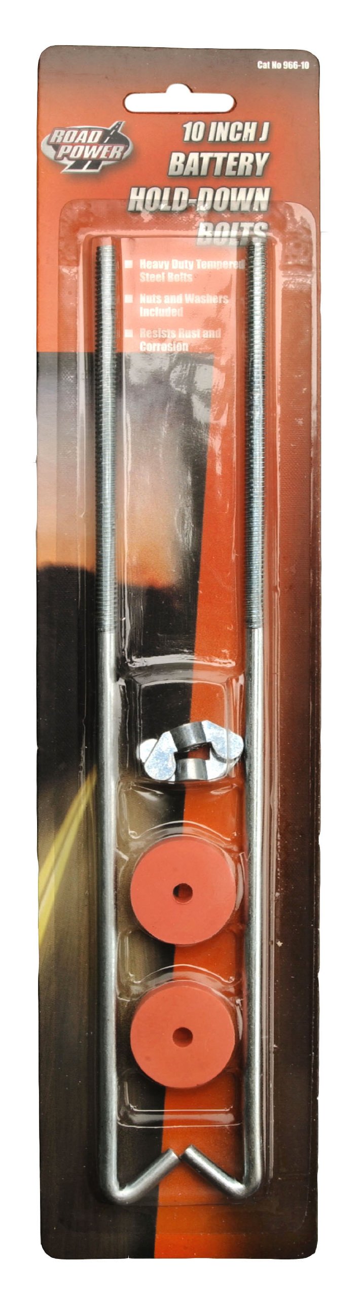 Road Power 966-10 General Motors J Hook Battery Hold Down Bolts; 2-Pack; Chrome; 10-Inch