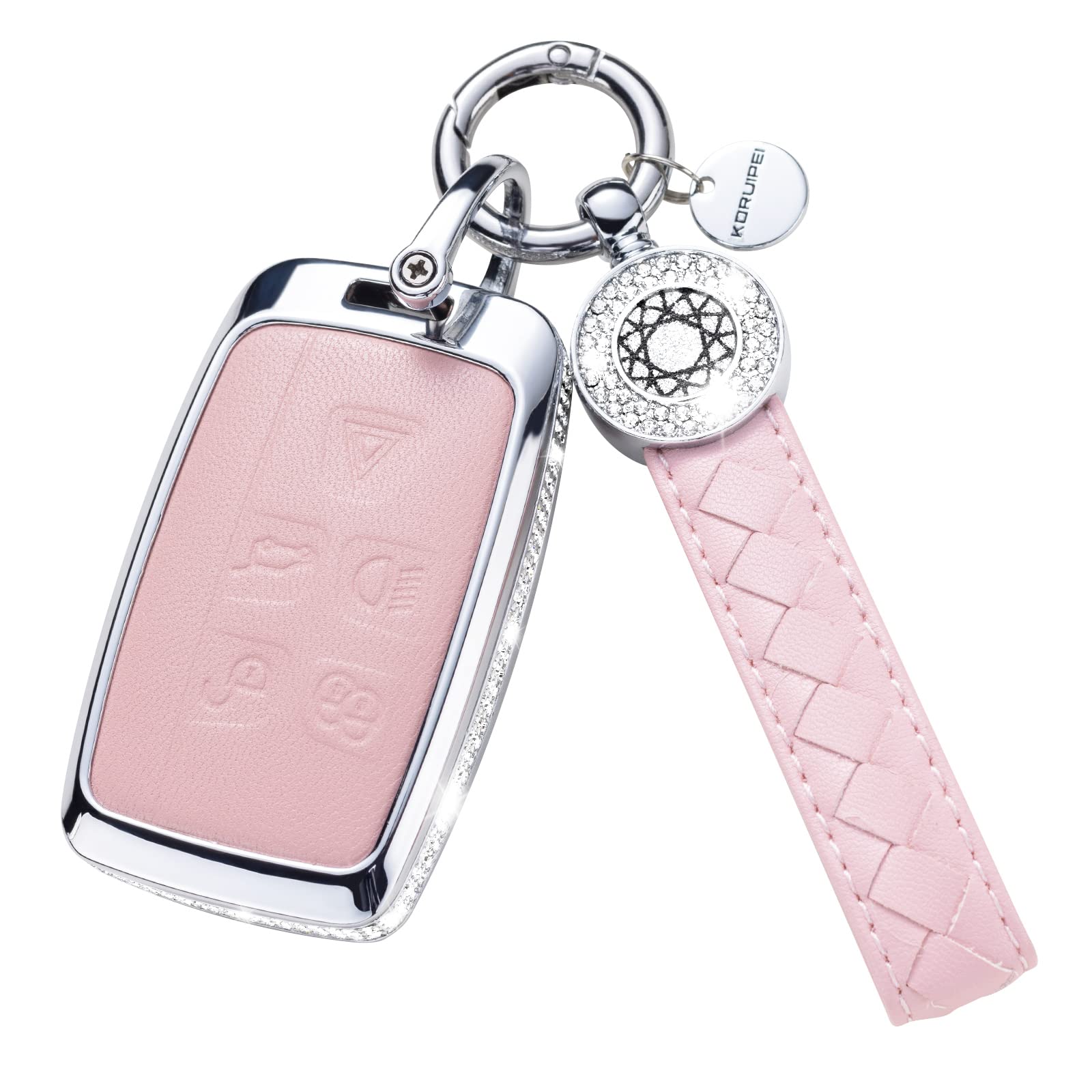 Ruabiban For Land R0Ver Key Fob Cover With Keychain, Pink Key Case Protection Shell Compatible With Range Rover Evoque Sport Vel