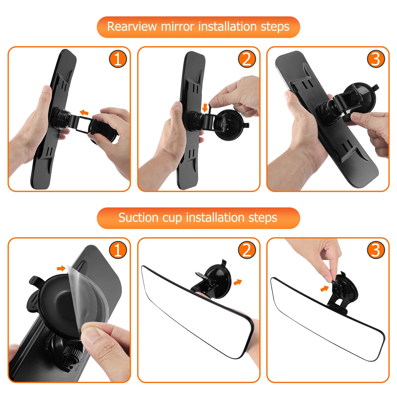 12'' Large Rear View Mirror with Suction Cup, Stick on Universal Frameless Inside Rearview Blue Mirror with Parabolic Wide Angle