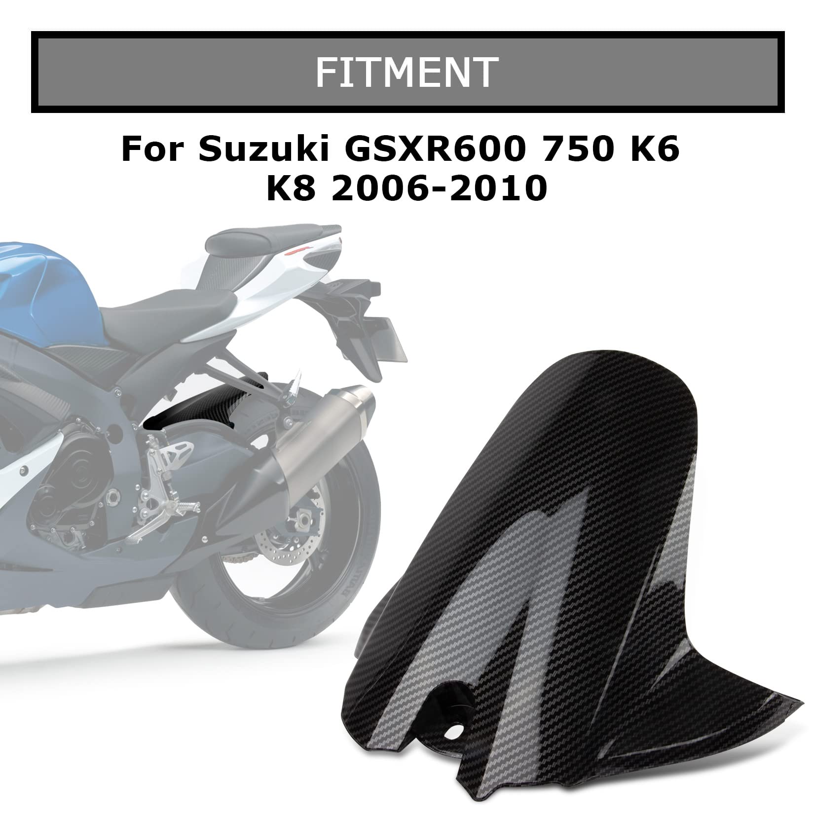 Rear Fender Mudguard Tire Hugger For Suzuki Gsxr600 750 K6 K8 2006-2010 (Carbon Fiber Painted)