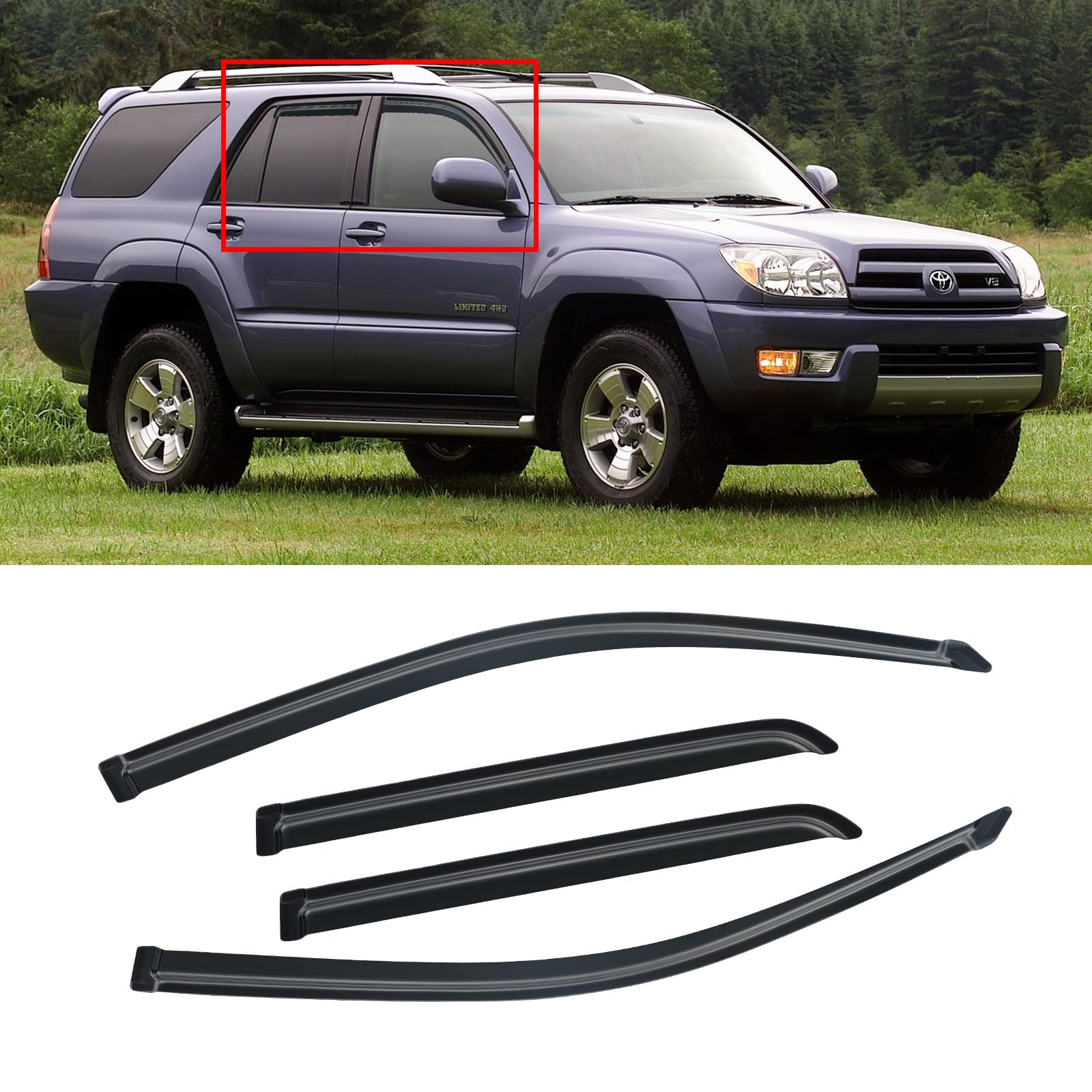 Cmvt Auto Window Visors For Toyota 4Runner 2003-2009, Rain Guards Shields Vent Shade Deflector Dark Smoke 2003 2004 2005 2006 20