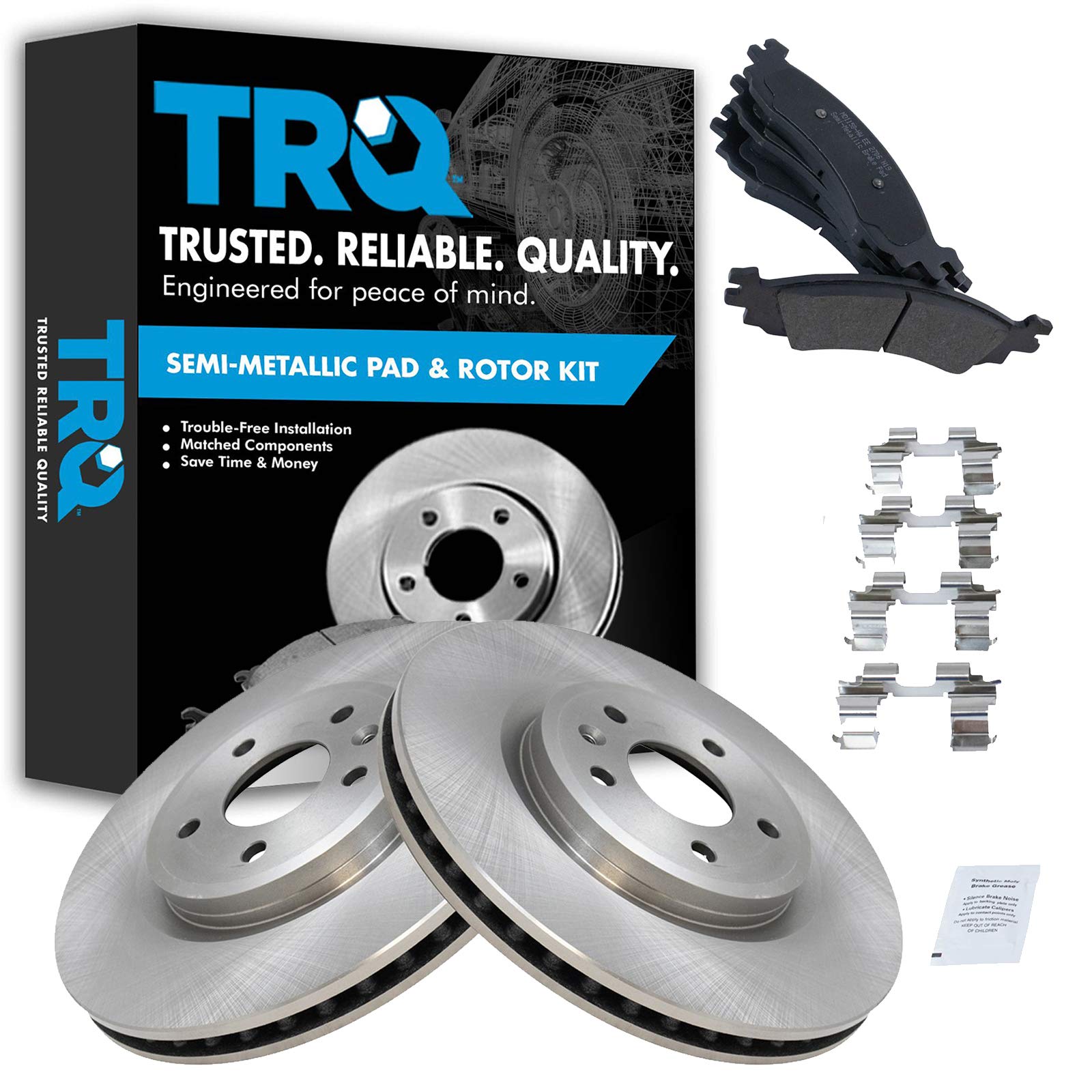 Trq Front Brake Pad & Rotor Kit Brake Pads Brake Rotor Semi-Metallic Compatible With 2010-2012 Ford Taurus