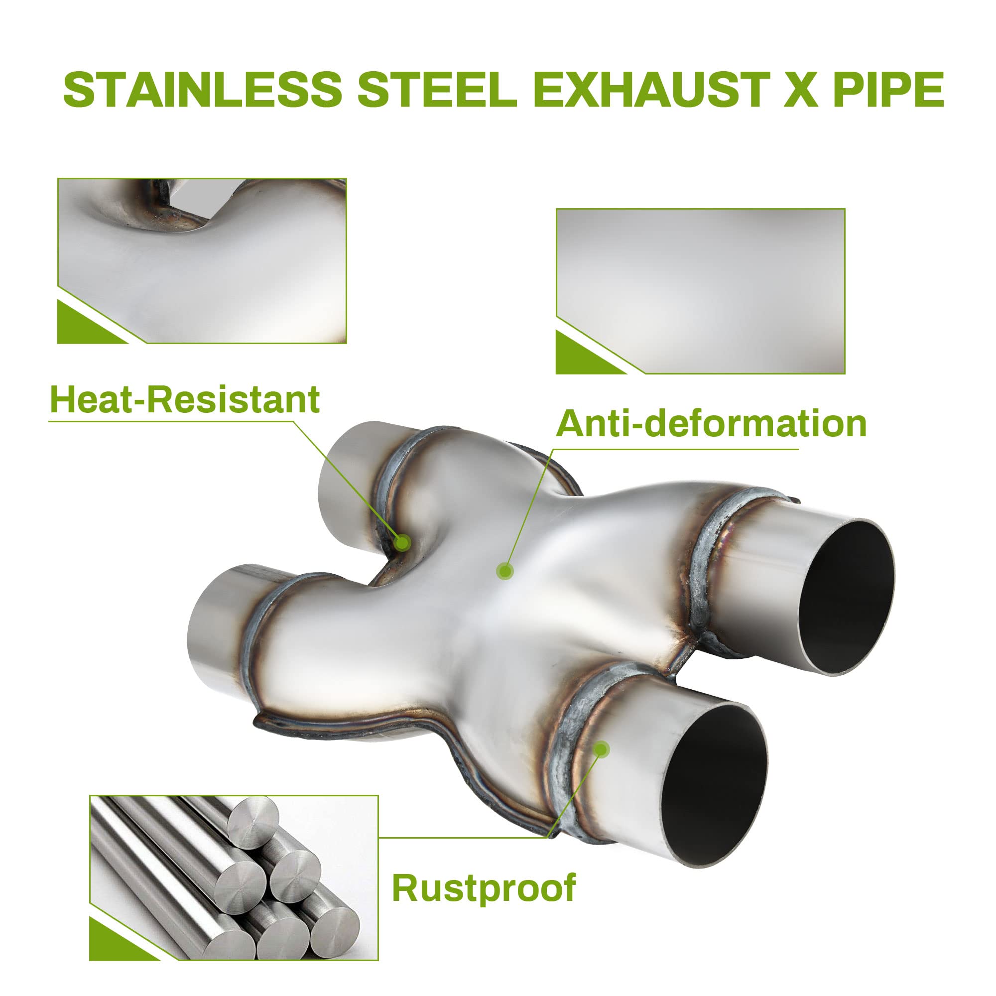 AUTOSAVER88 Exhaust X Pipe 2.5 Inch Inlet, 2.5' Inlet 2.5' Outlet 12' Long 201 Stainless Steel Universal Exhaust Pipe for Smoother Exhaust, Dual 2 1/2 Inch Crossover X Pipe, Weld-On