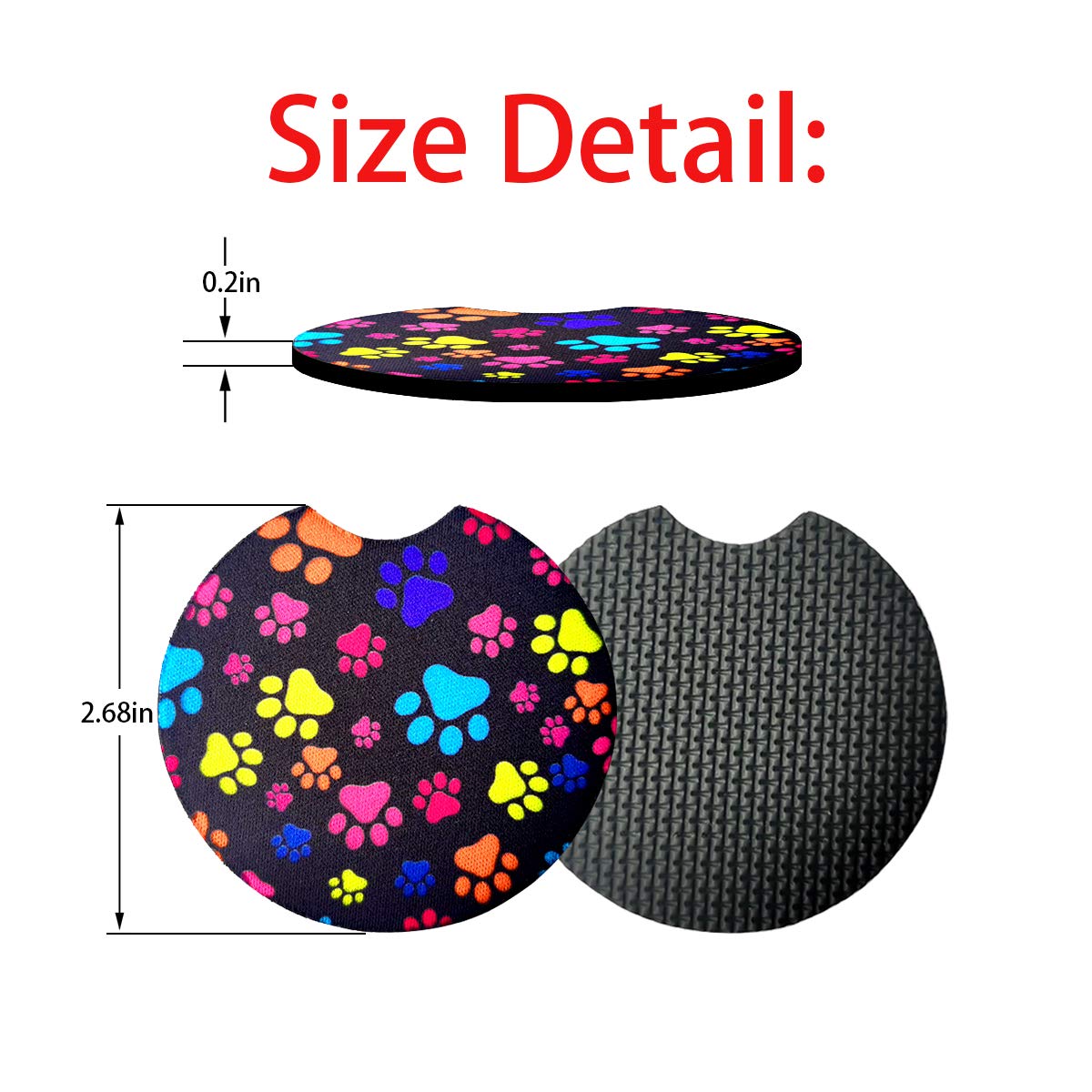 2 Pack Car Coasters For Drinks Absorbent - 2.75 Inch Cute Car Cup Holder Coasters For Women, Removable Cup Holder Coaster For Your Car, Car Interior Accessories For Women & Girls (Cat'S Footprints)