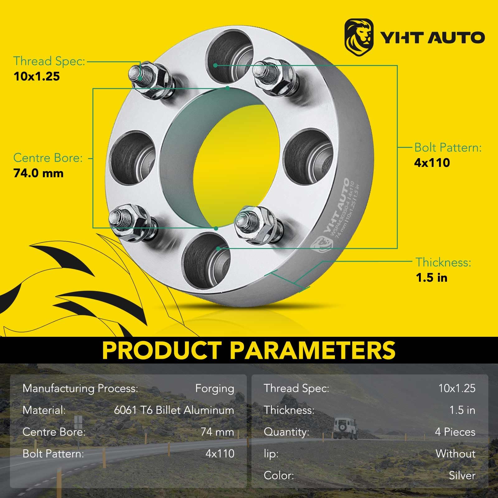 YHTAUTO 4X110 ATV UTV Wheel Spacers 1.5 Inch Fits Yamaha, Honda, Suzuki, Kawasaki, Bombardier, Grizzly, King Quad, Foreman, 4 Lu