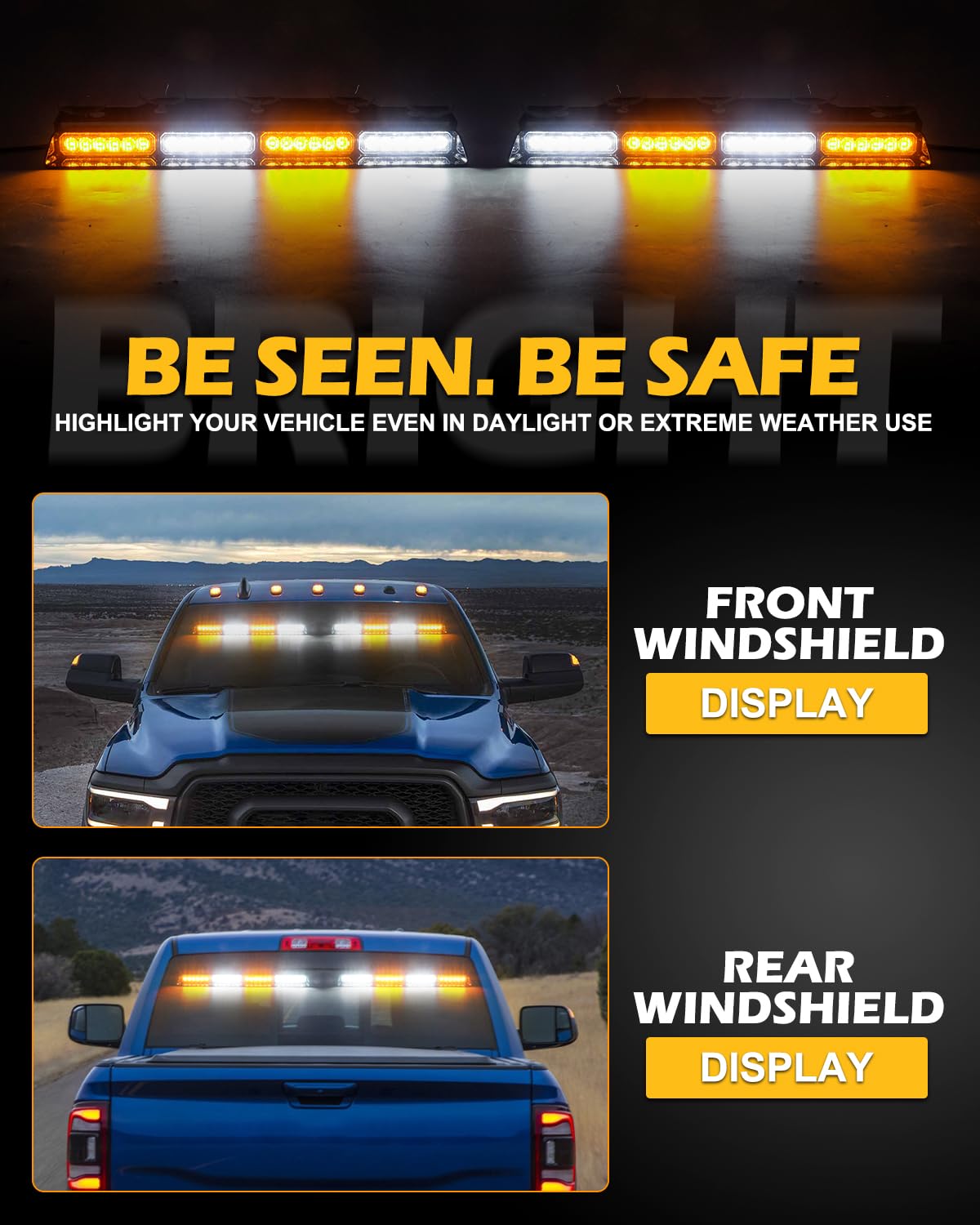 Hlauto 604N Emergency Dash Strobe Lights W/Controller: 2X16.8 Inch Amber White Security Light W/Take Down, 48 Led Safety Flashin