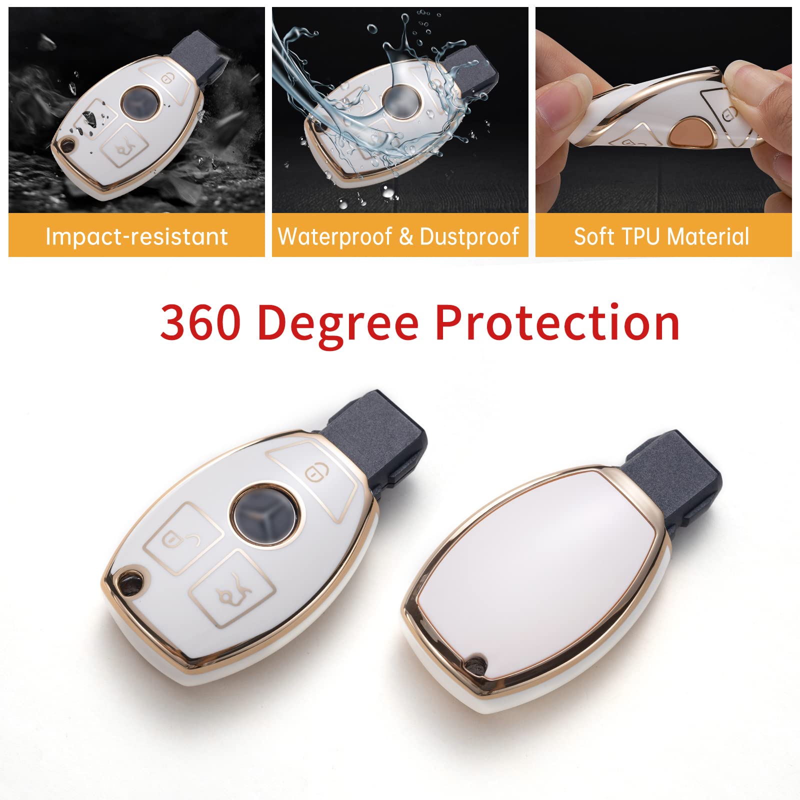 Gematay For Mercedes Benz Key Fob Cover With Lanyard, Soft Tpu Key Case Shell Compatible With Mercedes Benz C E S M Cls Clk G Cl