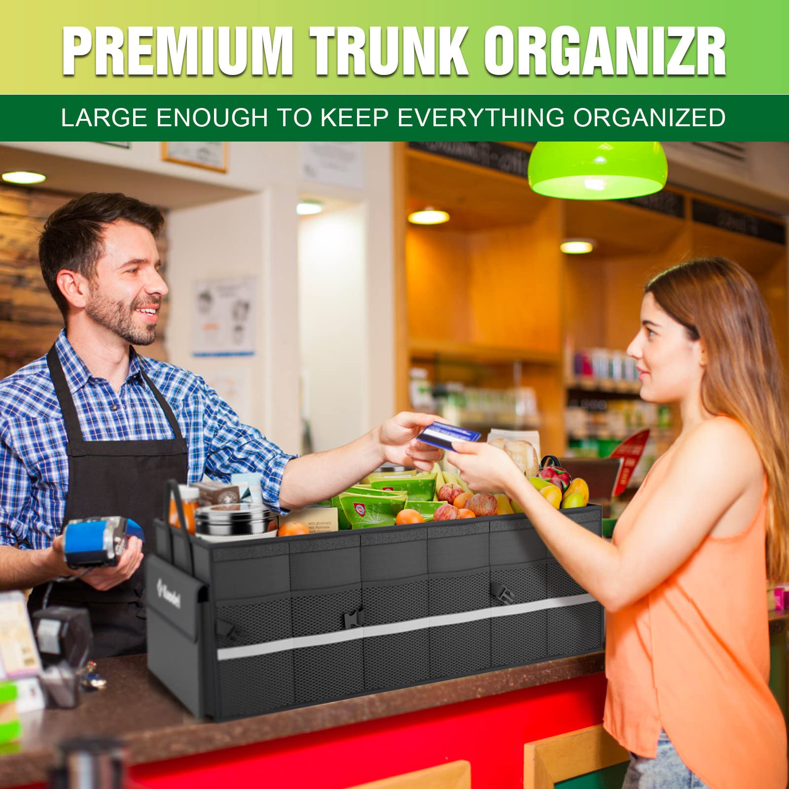 K Knodel Car Trunk Organizer With Lid, 3 Compartments Collapsible Car Trunk Storage Organizer, Large Car Organizer And Storage F