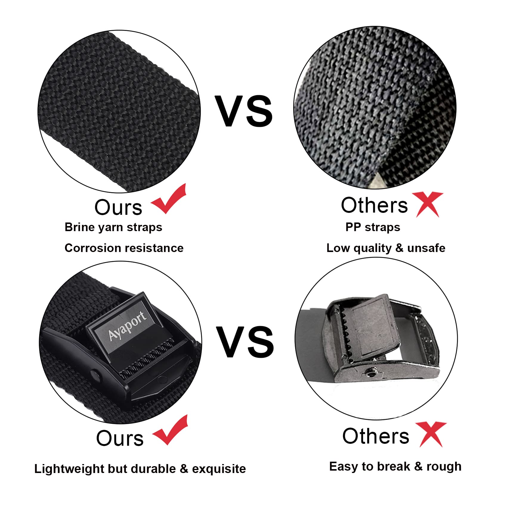 Ayaport Lashing Straps With Buckles Adjustable Cam Buckle Tie Down Cinch Strap For Packing Black 4 Pack