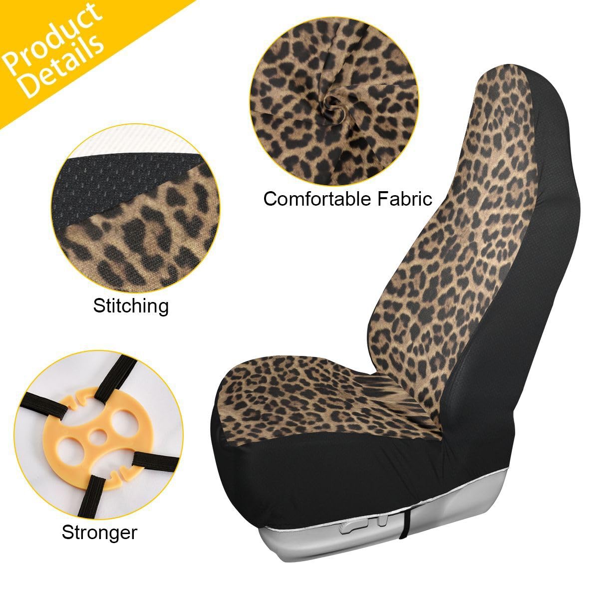 LONSANT Brown Leopard Print Car Seat Covers Set of 2,Abstract Cheetah Pattern Wild Animal Skin Texture Universal Auto Front Seat