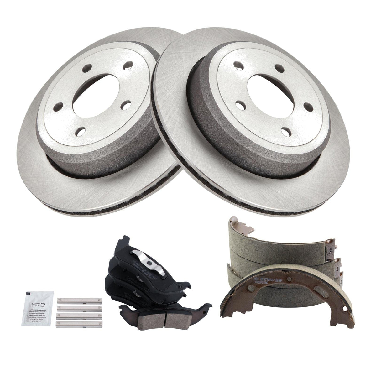 Trq Rear Brake Pad & Rotor Kit Brake Pads Brake Rotor Parking Brake Shoe Set Ceramic Compatible With 2005-2011 Ford Crown Victor