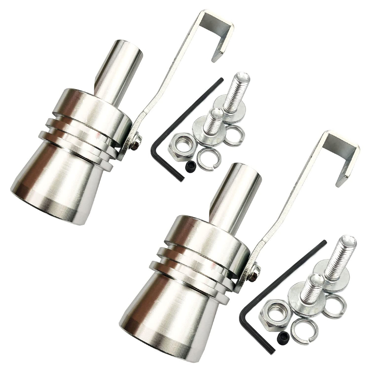 DEVMO 2pcs XL Size Aluminum Alloy Universal Turbo Sound Exhaust Muffler Pipe Whistle Car Roar Maker Silver Tone
