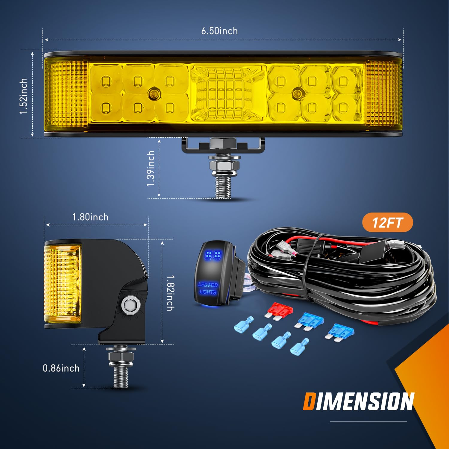 Nilight Side Shooter Led Light Bar Amber Beam Pods 2Pcs 6.5 Inch 60W Flood Spot Combo Fog Driving Lighting W/ 16Awg 5Pin Rocker