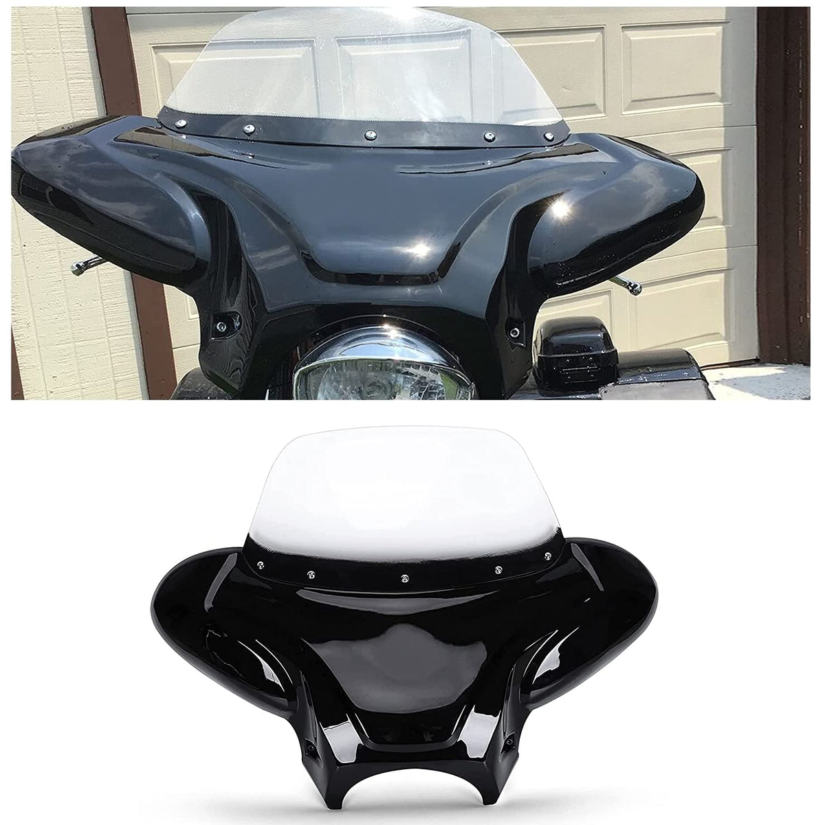 Ecotric Universal Motorcycle Cruiser Front Outer Fairing Batwing W/Clear Windshi WBCARB01N36VVXG