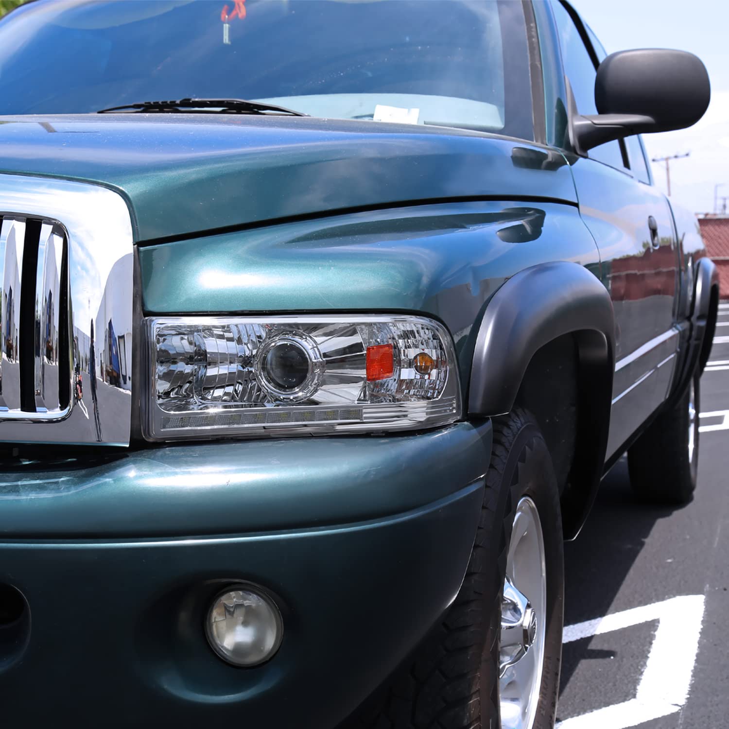 SPEC-D TUNING LED Projector Headlights Chrome Compatible with 1994-2001 Dodge Ram 1500, 1994-2002 Dodge Ram 2500/3500, Left + Right Pair Headlamps Assembly