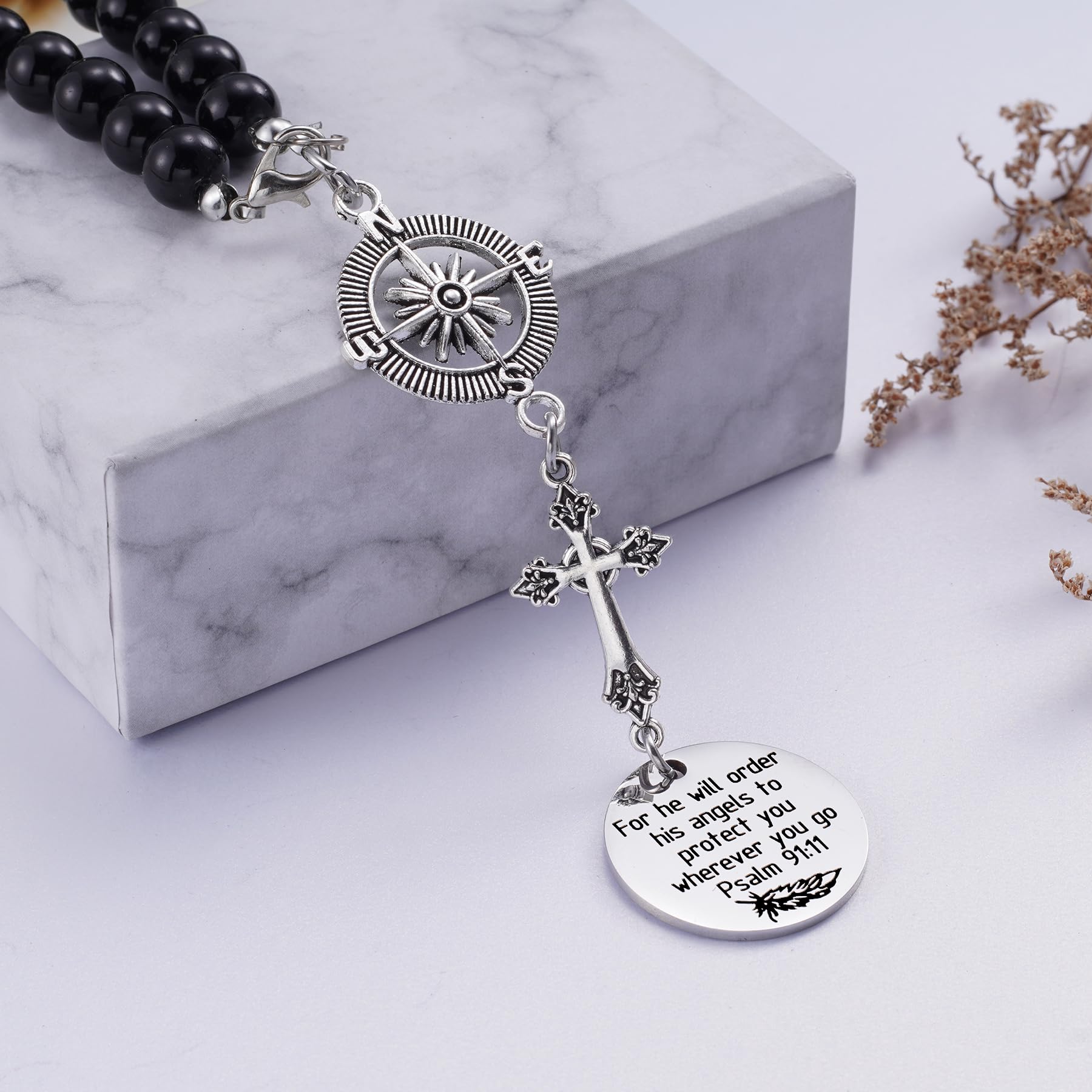 Cross Car Charm, For He Will Order His Angels To Protect You Wherever You Will Go, Rear View Mirror Car Charm, Psalm 91:11, Bible Verse, Religious Gifts For Women