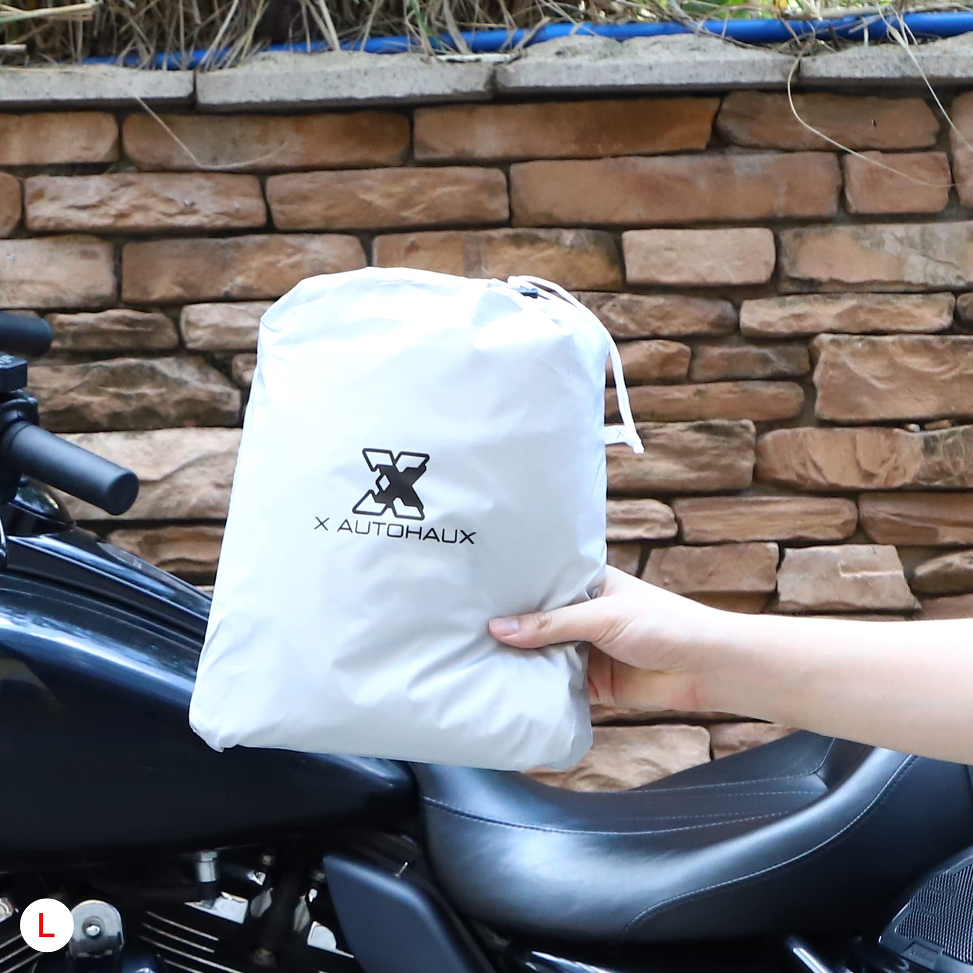 X Autohaux Motorcycle Cover Lightweight Half Cover Outdoor Waterproof Rain Dust Protector Silver Tone L Size For Most Full Dress