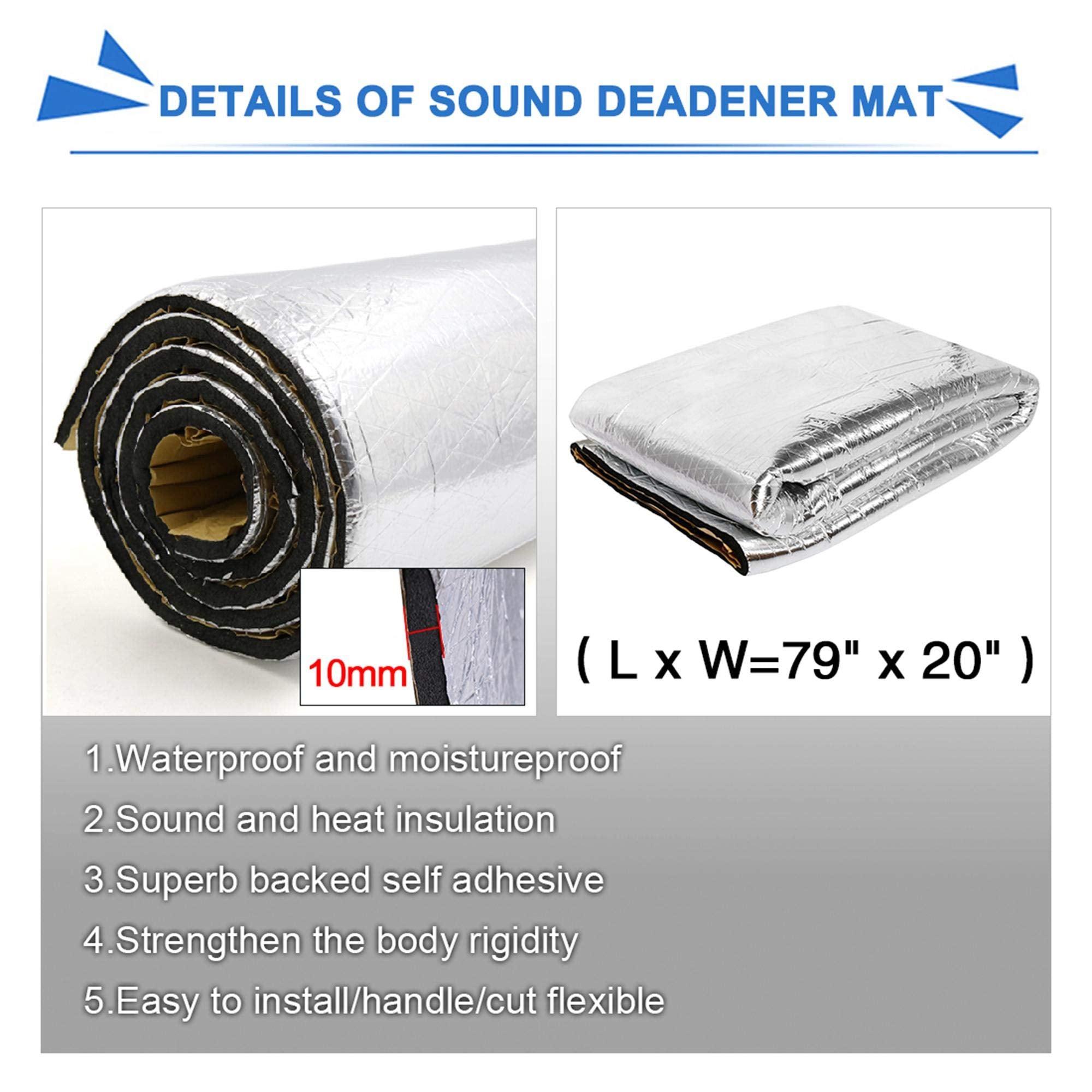 Uxcell 394Mil 10.76Sqft Car Fen-Der Engine Heat Sound Deadener Insulation Mat 79 X 20 Inches