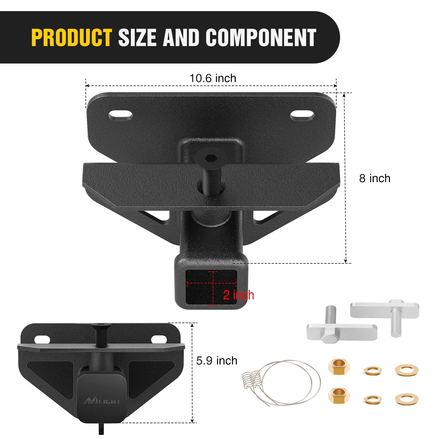 Nilight 2 Inch Rear Trailer Hitch Receiver Class 3 Tow Towing Hitch & Cover Kit, Fits For 2003-2018 Dodge Ram 1500 & 2003-2013 R