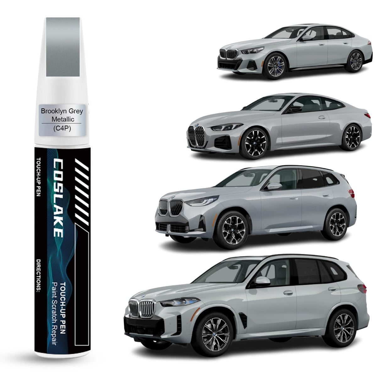 COSLAKE Car Touch Up Paint(Brooklyn Grey Metallic(C4P)) for BMW, Car Paint Scratch Repair Kit, Quick & Easy Solution to Repair, 