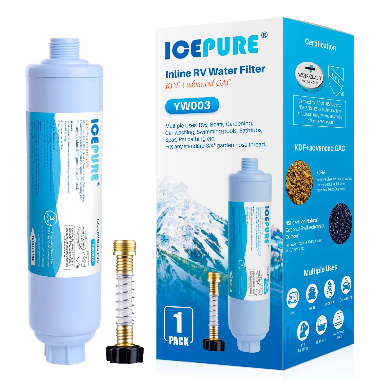 Icepure Inline Water Filter For Hose On Rv Garden Pool Camper Marine Boat For Drinking, Car Washing, Gardening, Planting, Spa, R