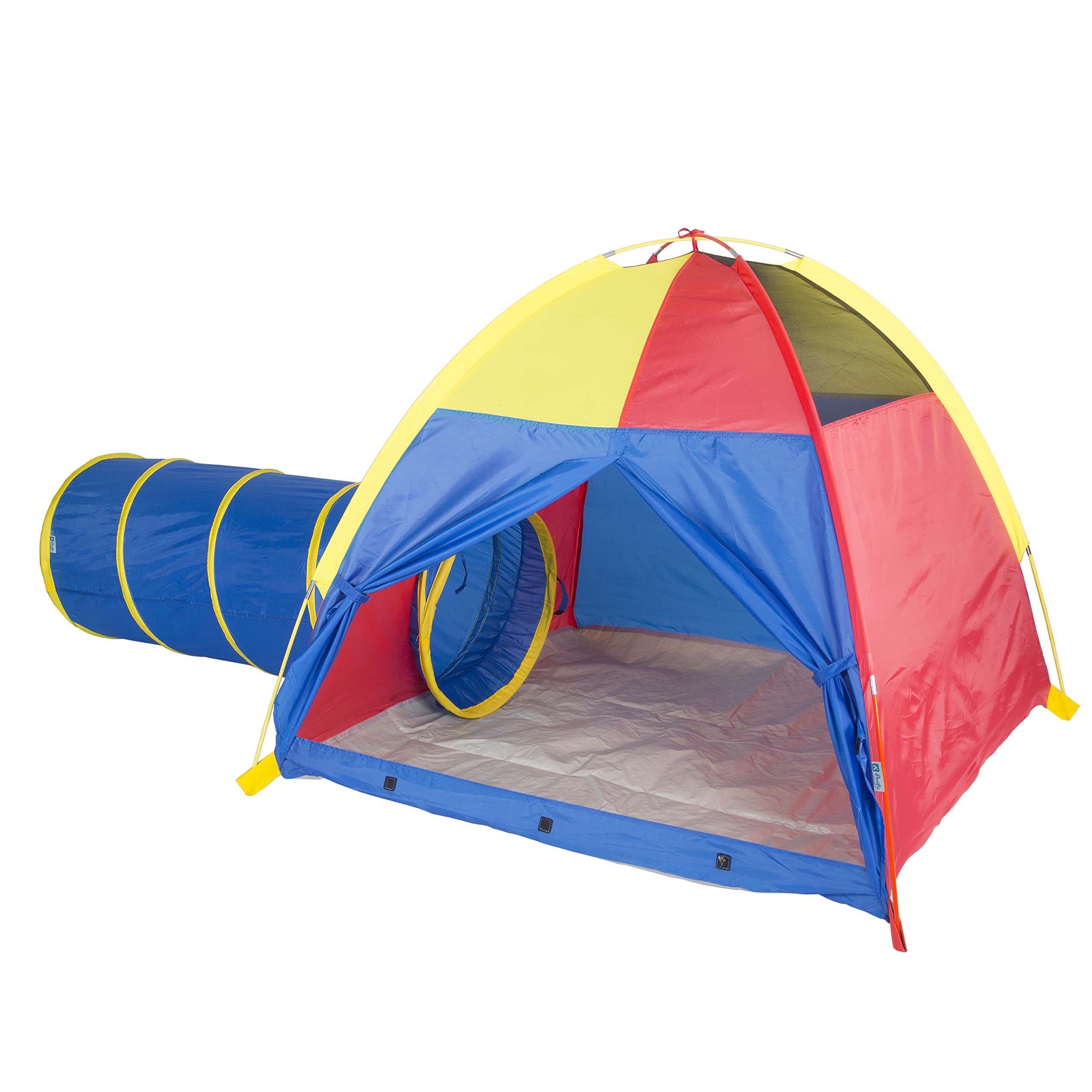 Pacific Play Tents 20414 Kids Hide-Me Dome Tent And Crawl Tunnel Combo For Indoor/Outdoor Play Red/Yellow/Blue Large