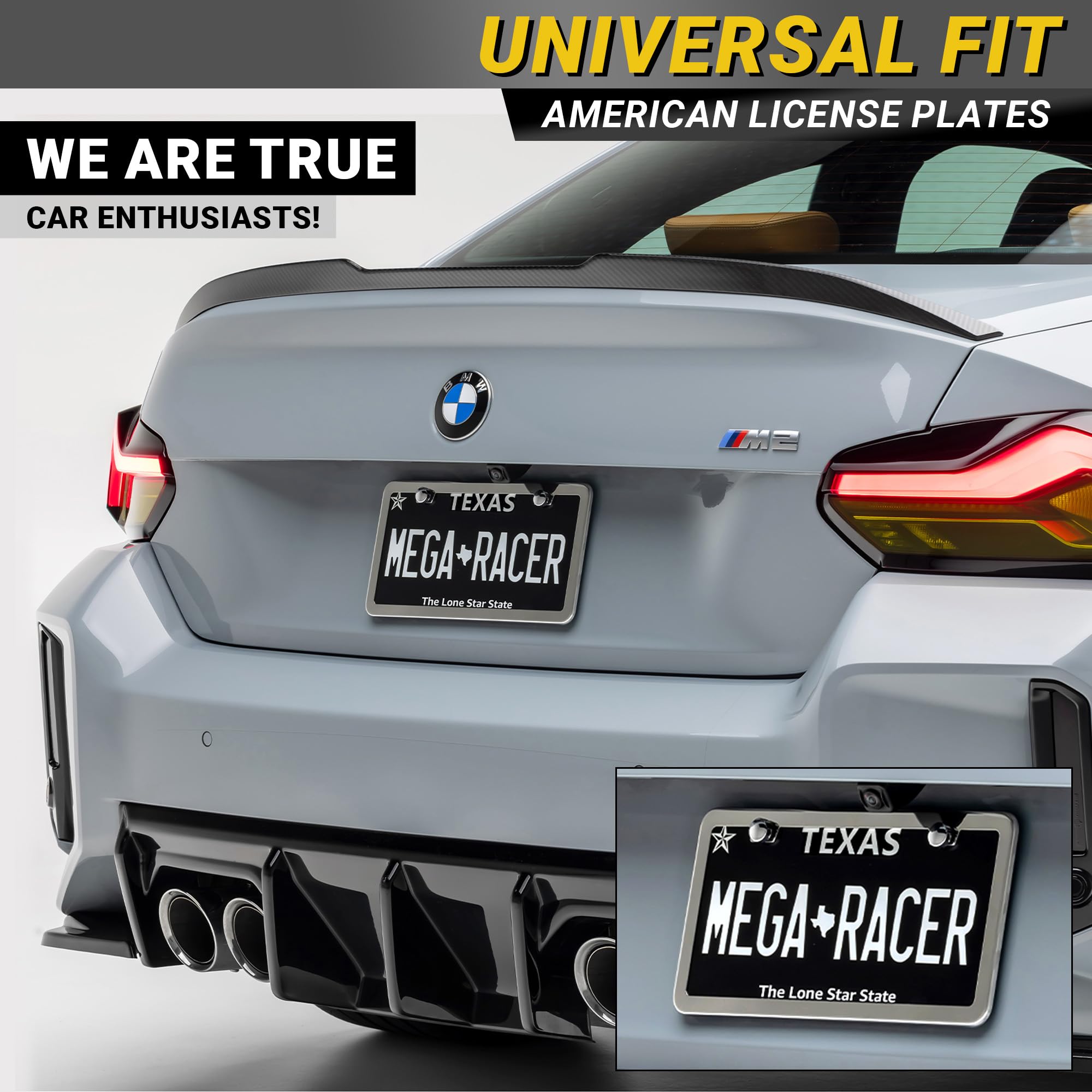 Chrome License Plate Frame For Men | 2 Pack | Silver License Plate Frames For Women | Metal Car License Plate Holder Frame | Car