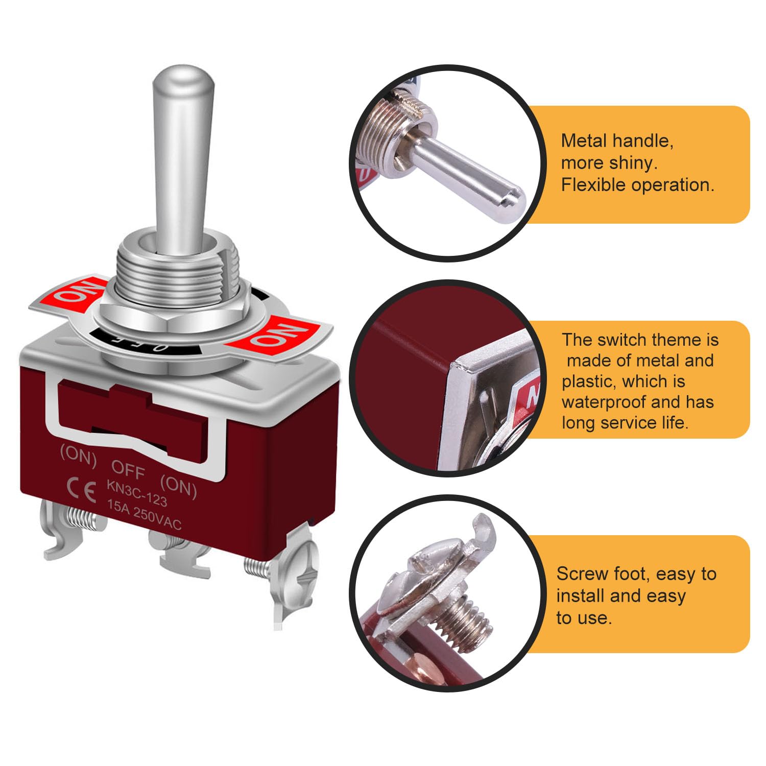 Weideer 4Pcs Waterproof Momentary Toggle Switch 12V 30A (On)-Off-(On) 3 Pin 3 Position Spdt Heavy Duty Marine Switch With Waterp